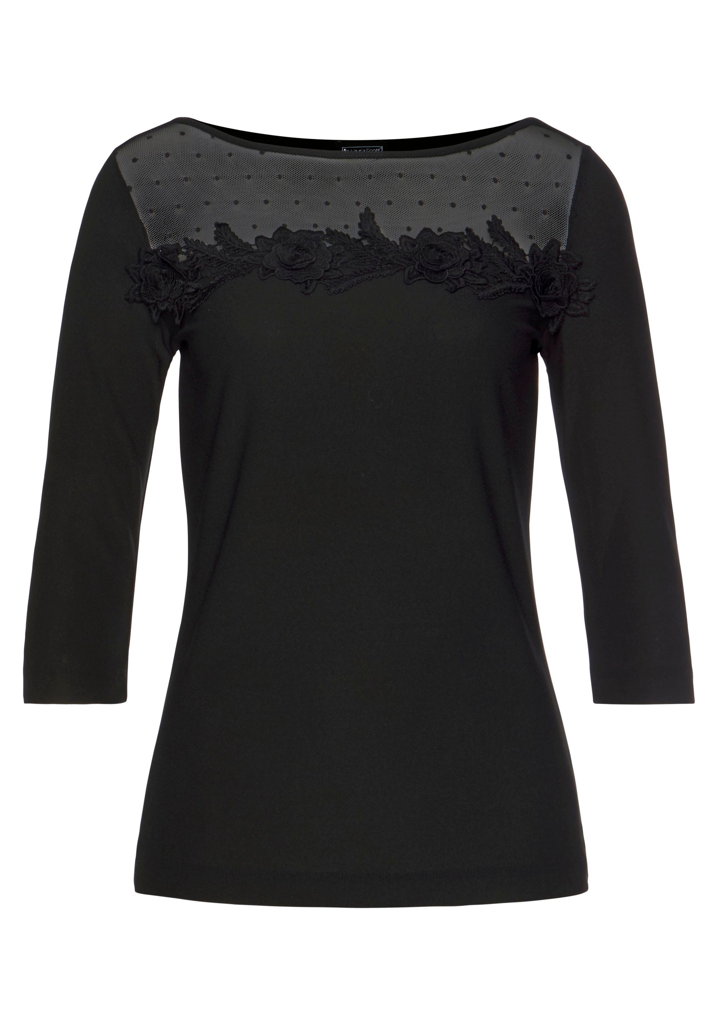 Laura Scott Shirt met ronde hals 3/4-mouw, figuurgetailleerde snit