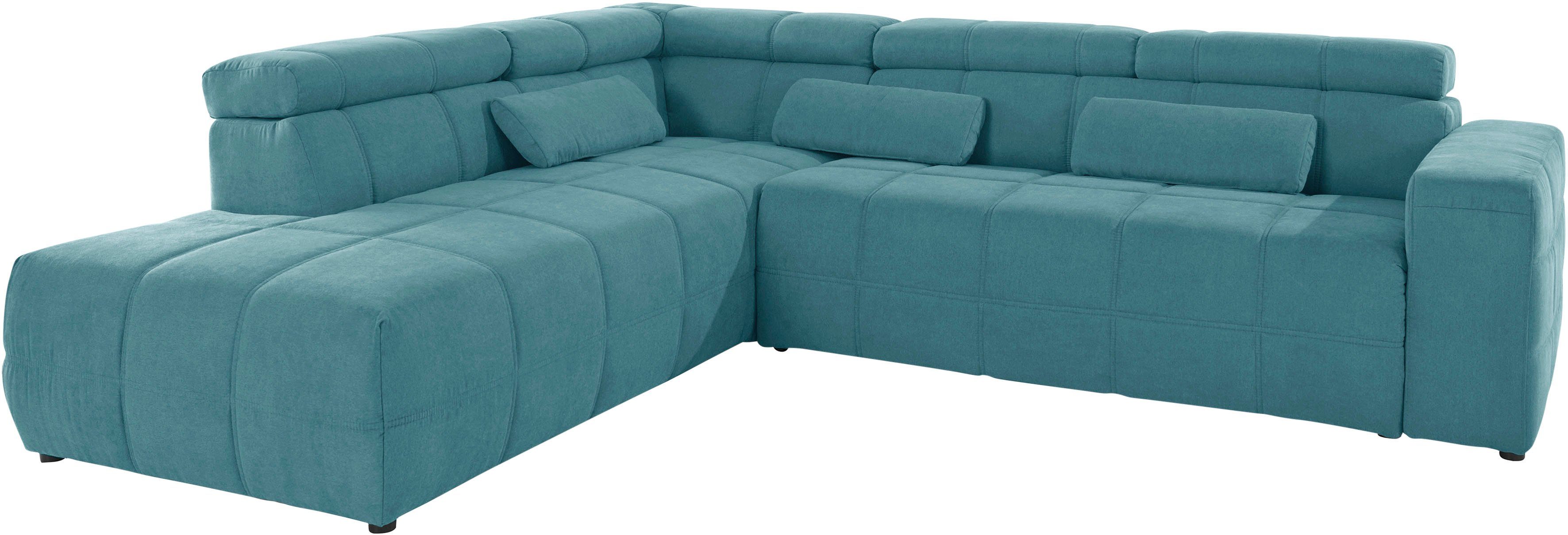 DOMO collection Hoekbank Brandon L-vorm, ook in leer met verstelbare hoofdsteun, naar keuze met verstelbare zitdiepte