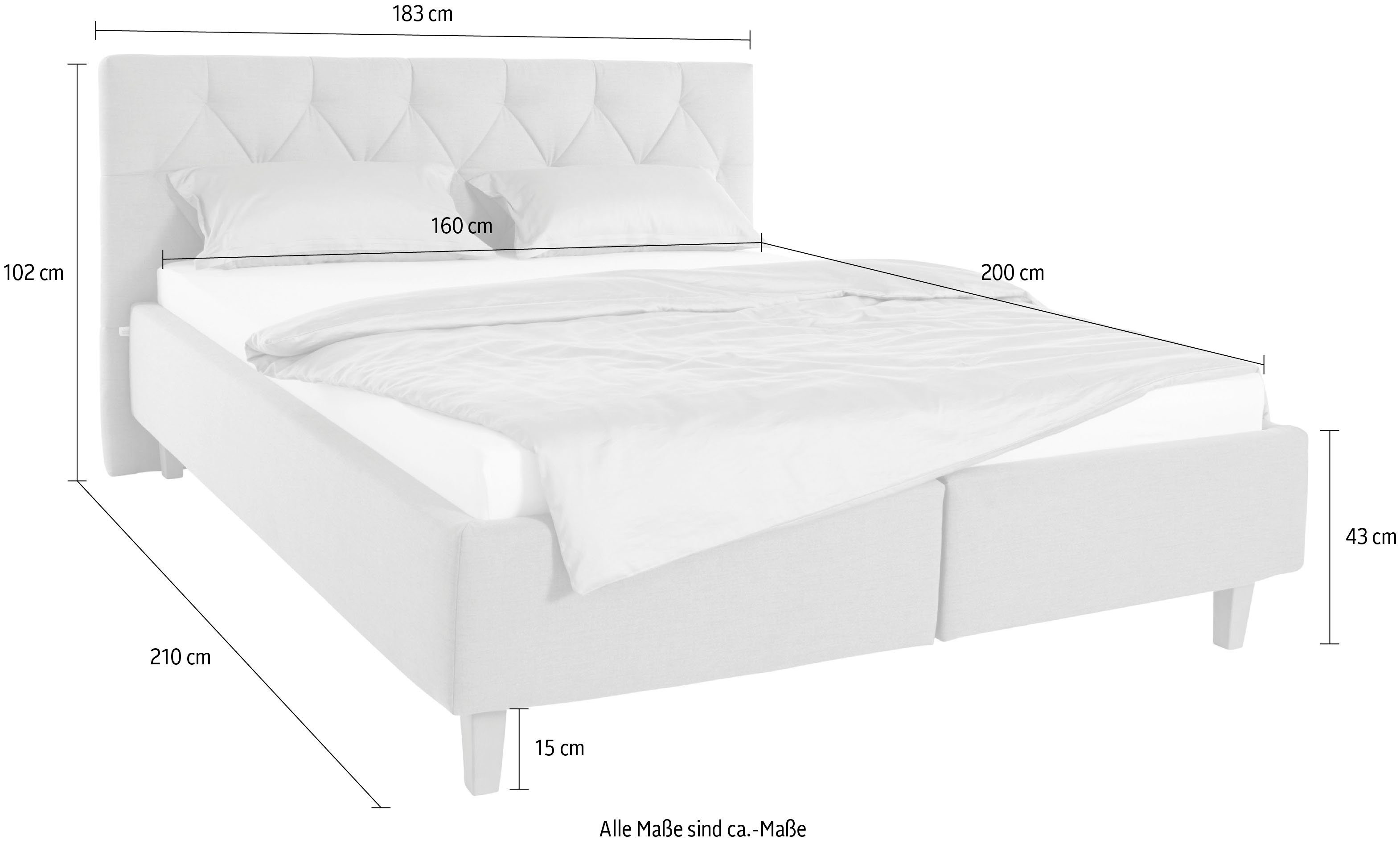 Guido Maria Kretschmer Home&Living Gestoffeerd bed Sunley 100 Kruisstiksel, hoofdbordhoogte 102 cm, zonder of met matras/lattenbodem