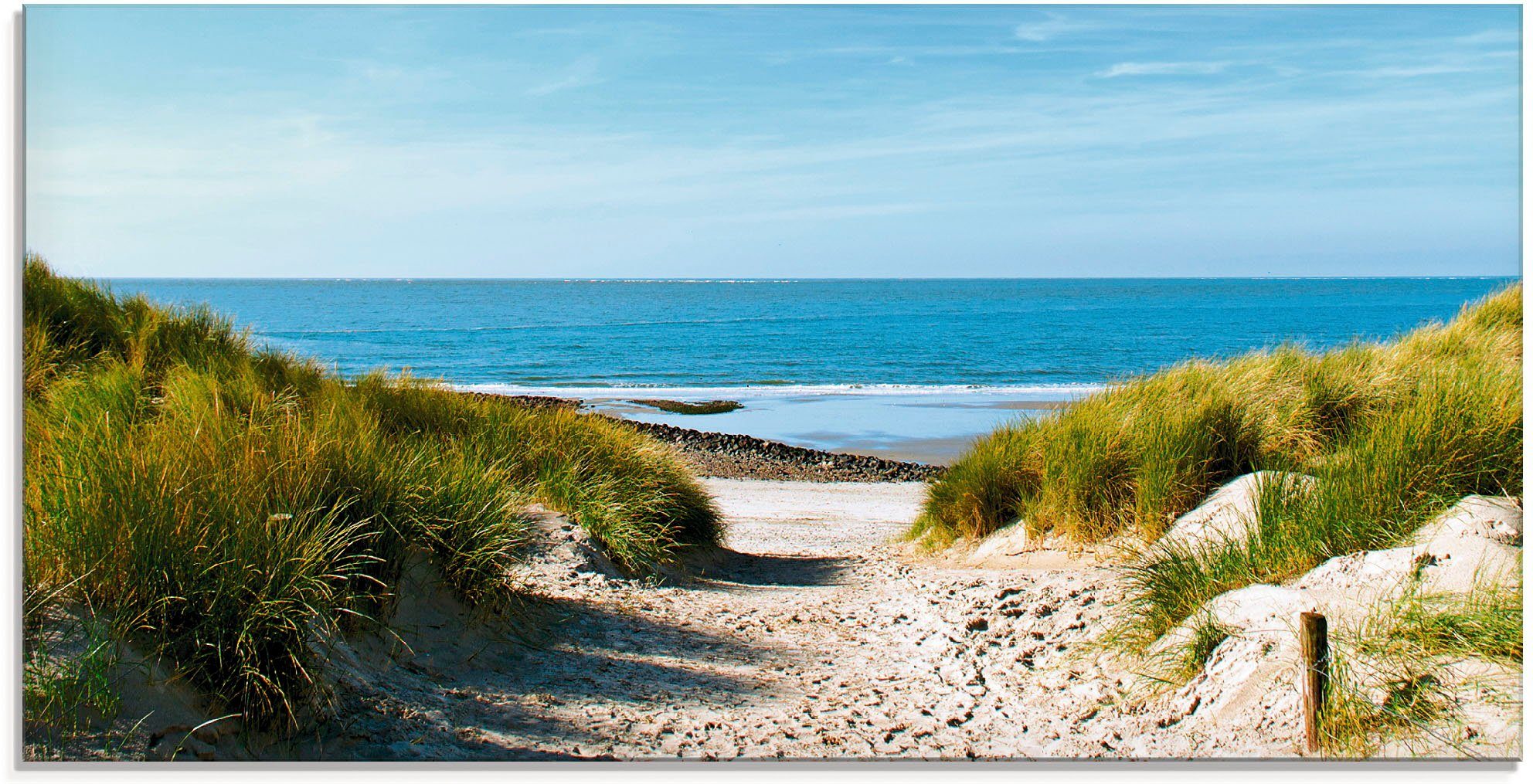 Artland print op glas Strand mit Sanddünen und Weg zur See