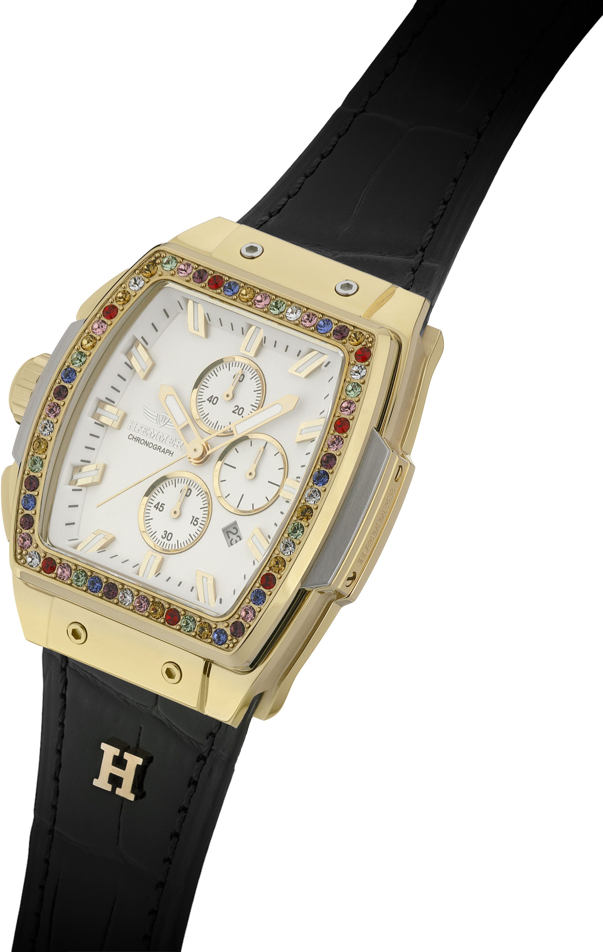 HAEMMER GERMANY Chronograaf TONNEAU Quartz horloge, polshorloge, dameshorloge, leren band, geschroefde kroon, datum