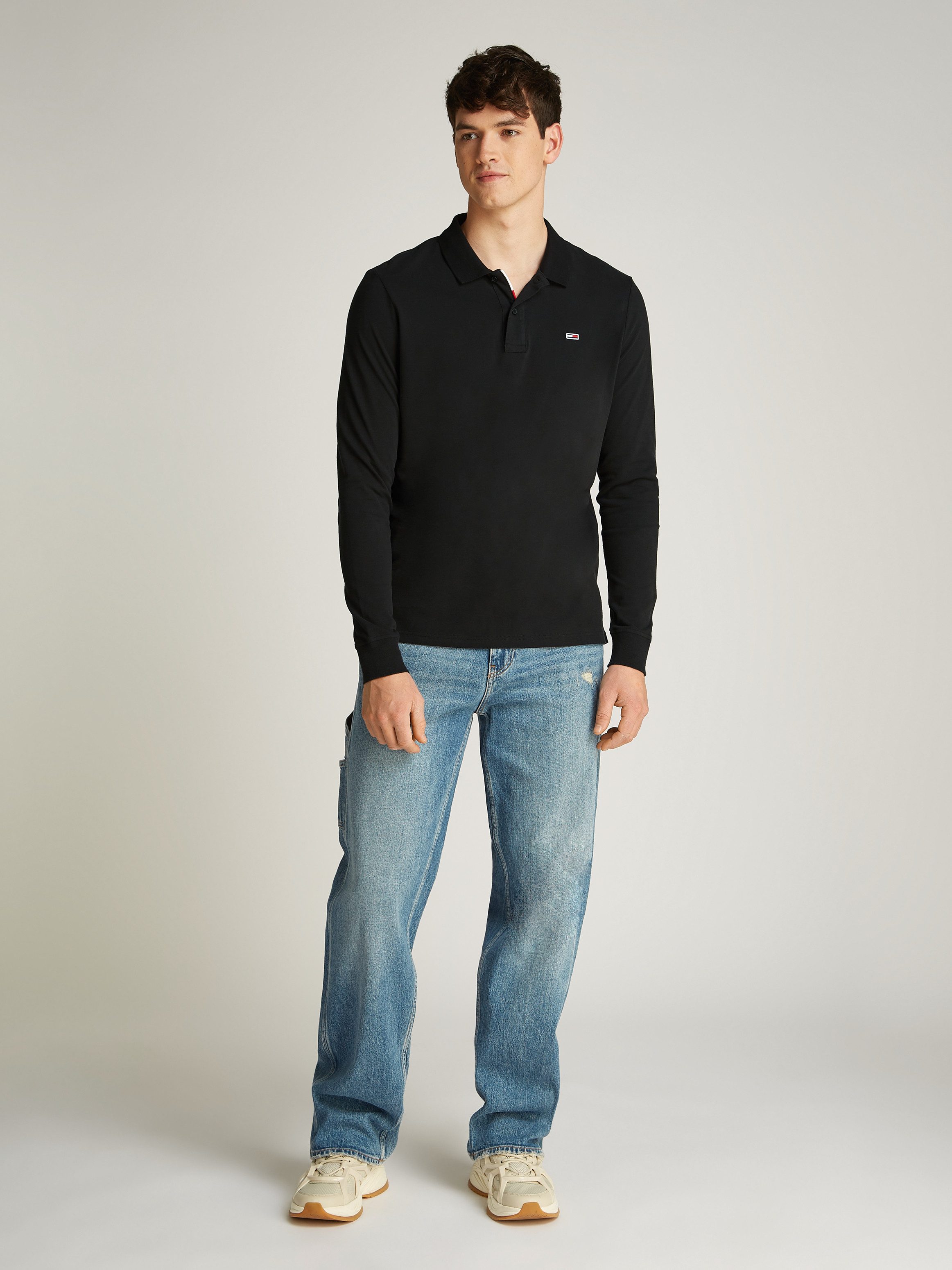 Tommy Jeans Plus Poloshirt met lange mouwen TJM SLIM PLACKET POLO LS EXT in grote maten, logoborduring