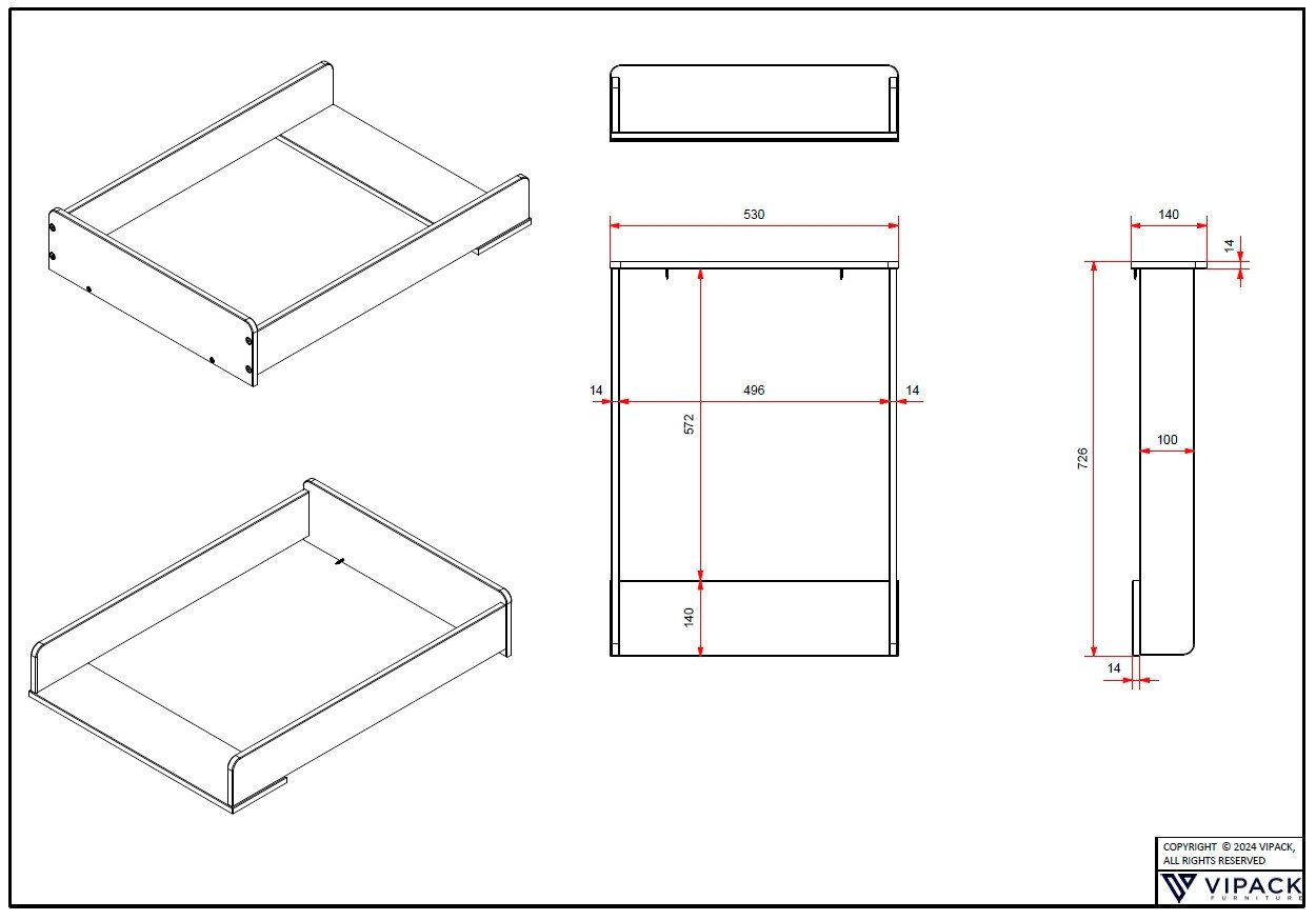 Vipack Kast Amori met 3 ruime lades, hier heeft u alles binnen handbereik incl. verschoningsblad van massief grenen, commode van wit gelakt mdf (2 stuks)