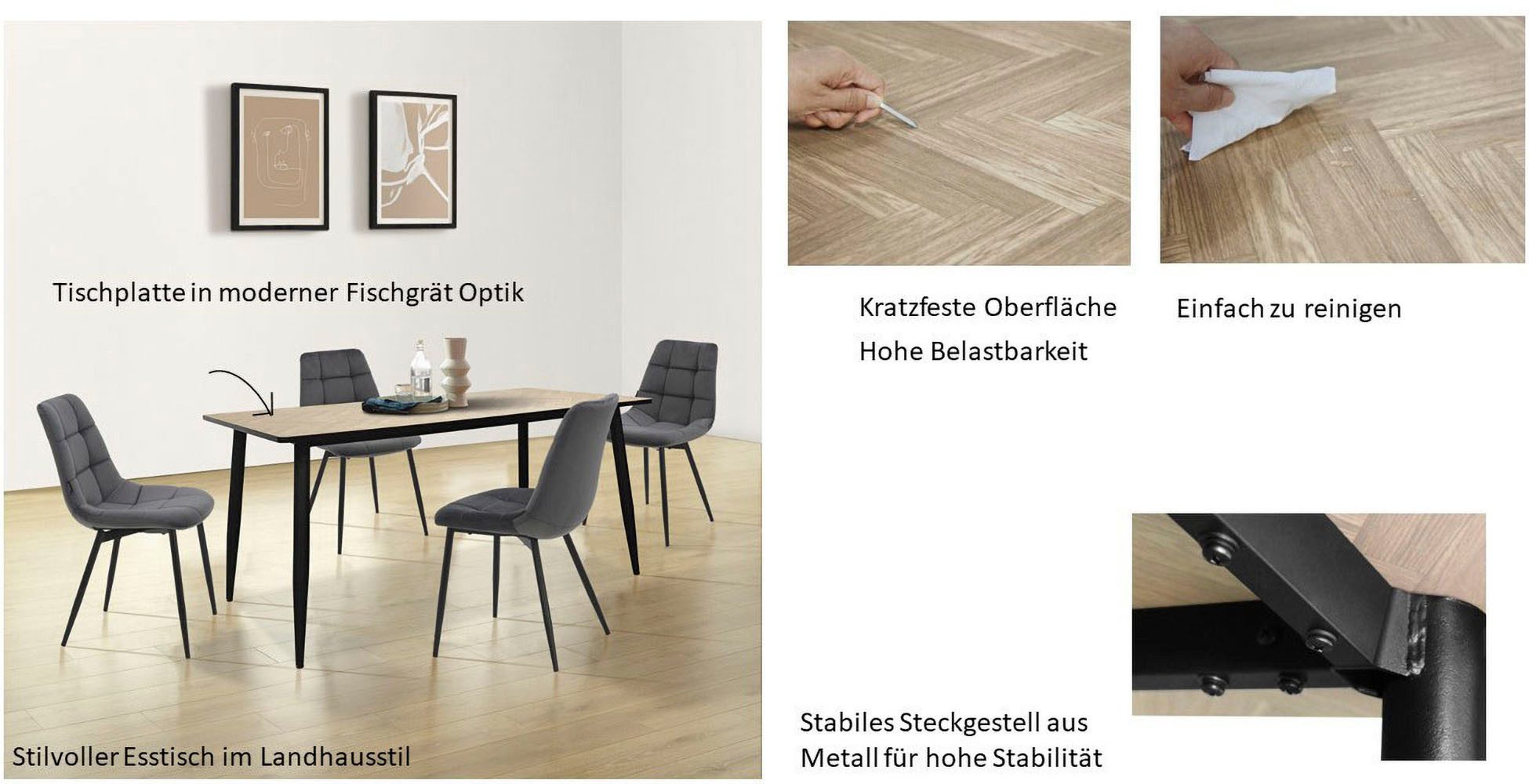 Home affaire Eettafel Arhus in trendy visgraatlook