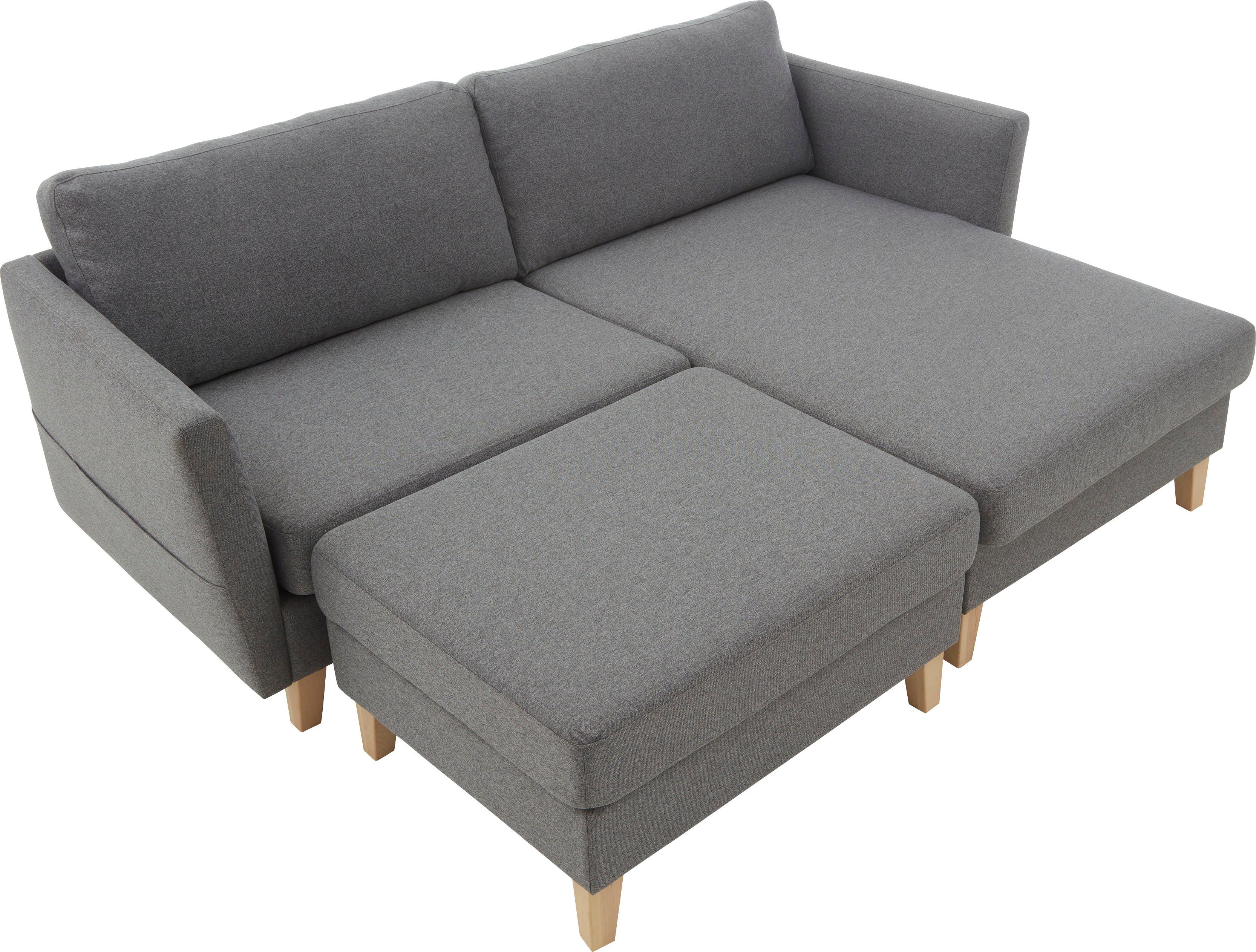 ATLANTIC home collection Hoekbank Mailo L-vorm met zakken opzij, récamier aan beide kanten te monteren, massief houten poten