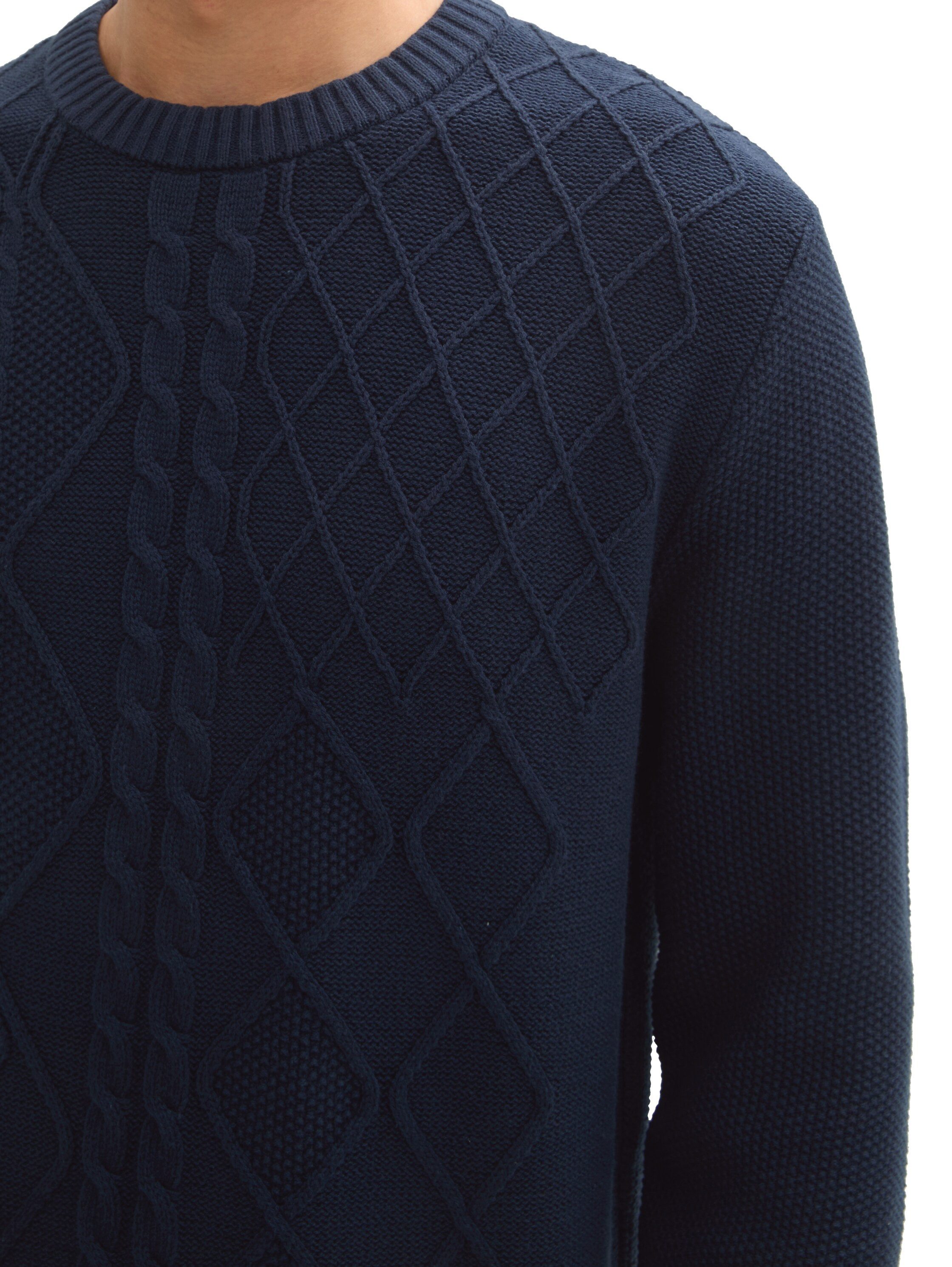 Tom Tailor Trui met ronde hals met kabelpatroon