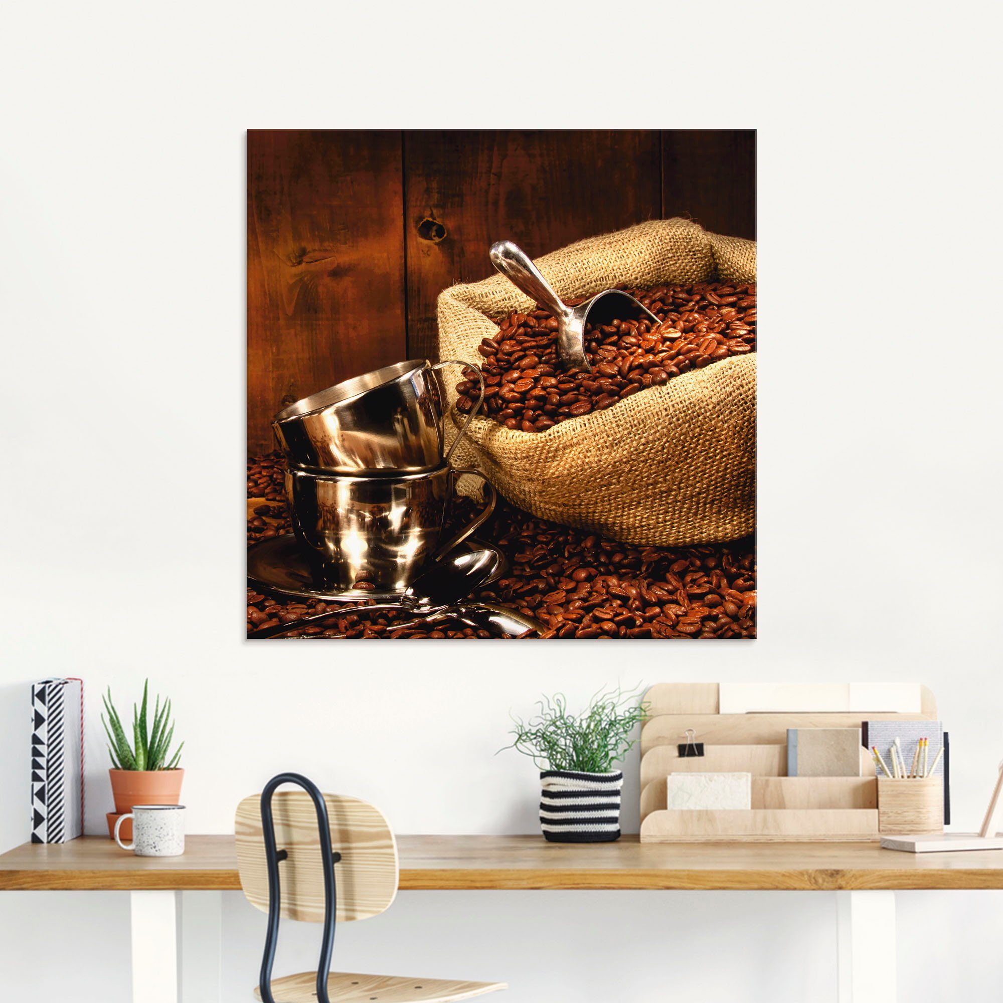 Artland Print op glas Zak koffiebonen met pers
