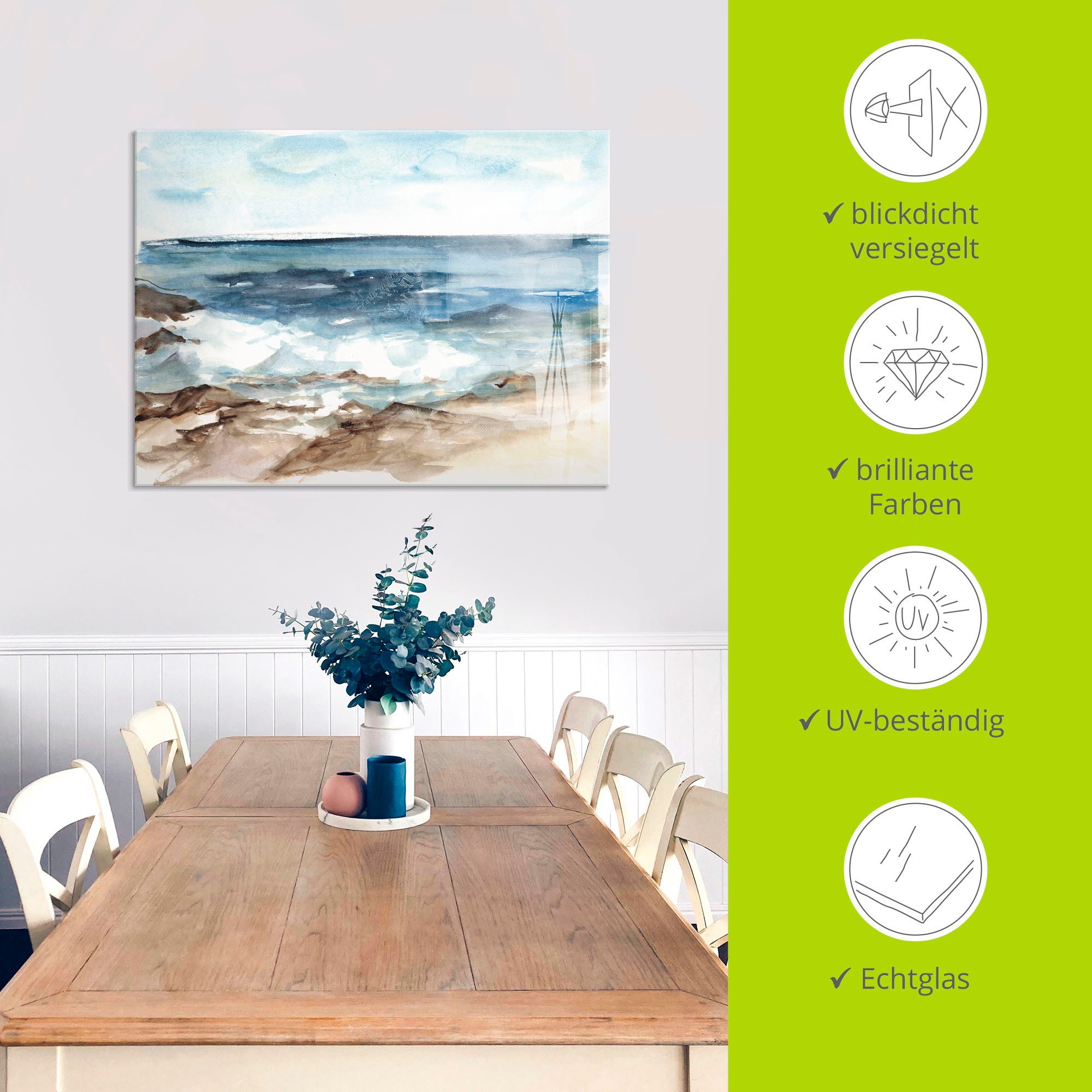 Artland Print op glas Waterverf kust V in verschillende maten