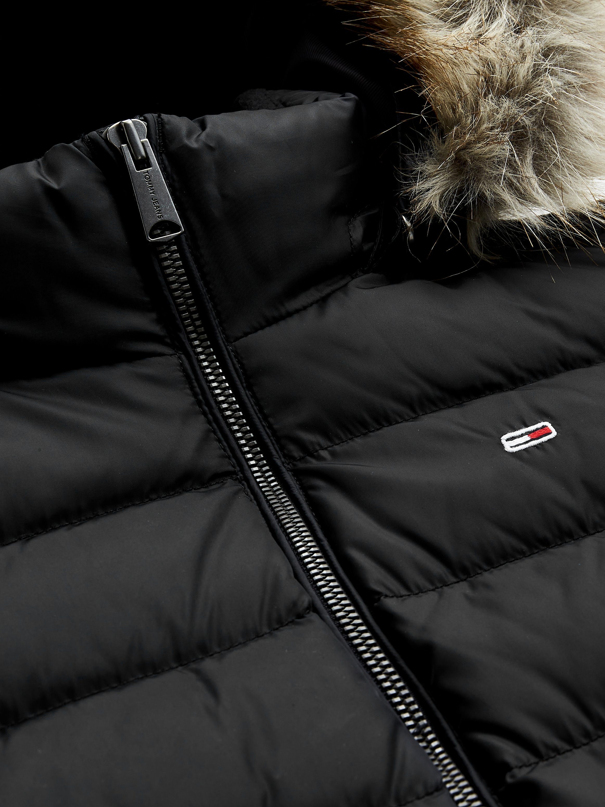 TOMMY JEANS Donsjack BASIC HOODED DOWN JACKET met imitatiebont aan de capuchon & tommy jeans-merklabel