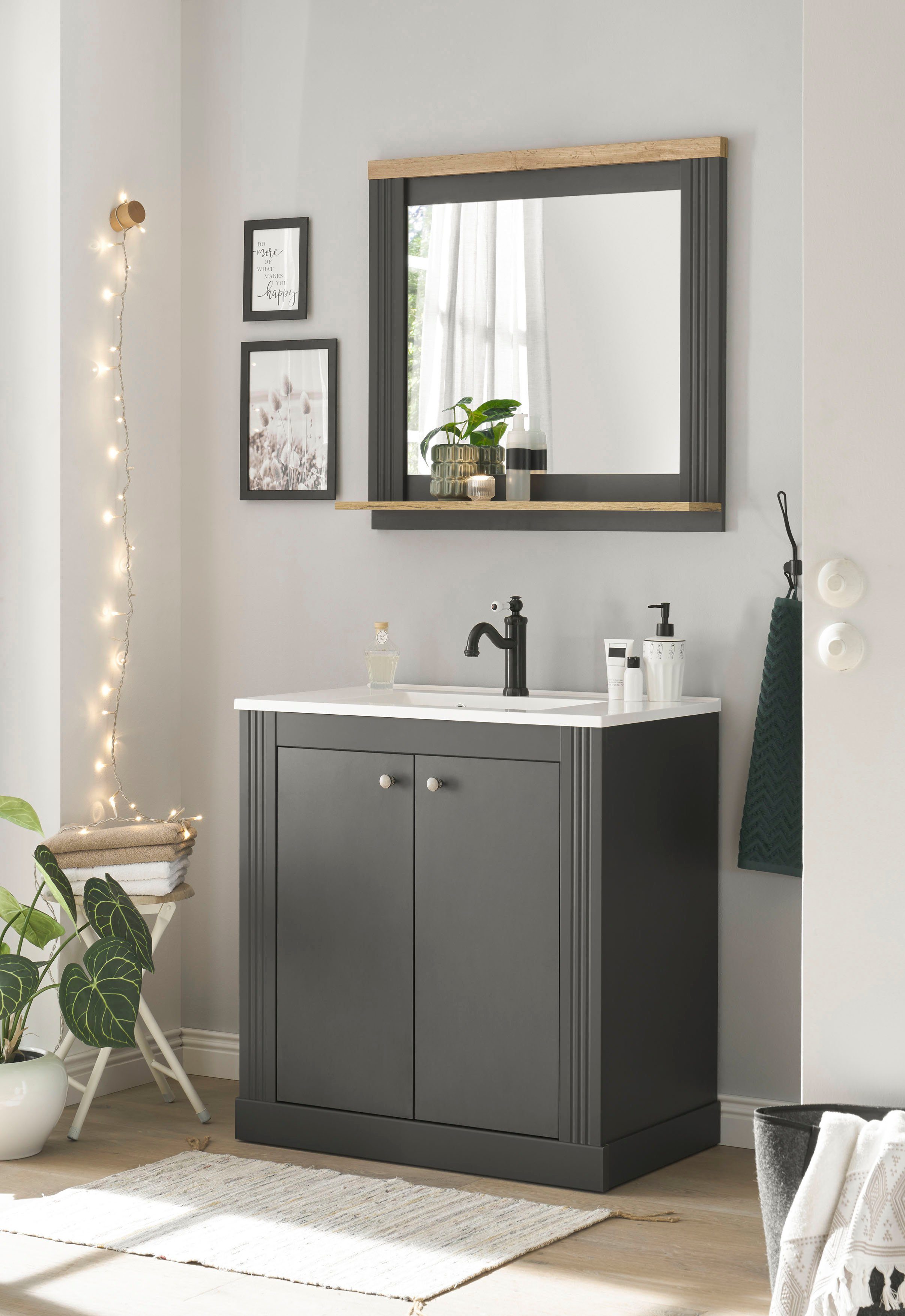 Home affaire Badkamerserie WESTMINSTER, badkamer in landhuisstijl, 2-delig badkamer Waschtafel, spiegel met plank, in 2 kleuren beschikbaar, breedte 80 cm (2-delig)