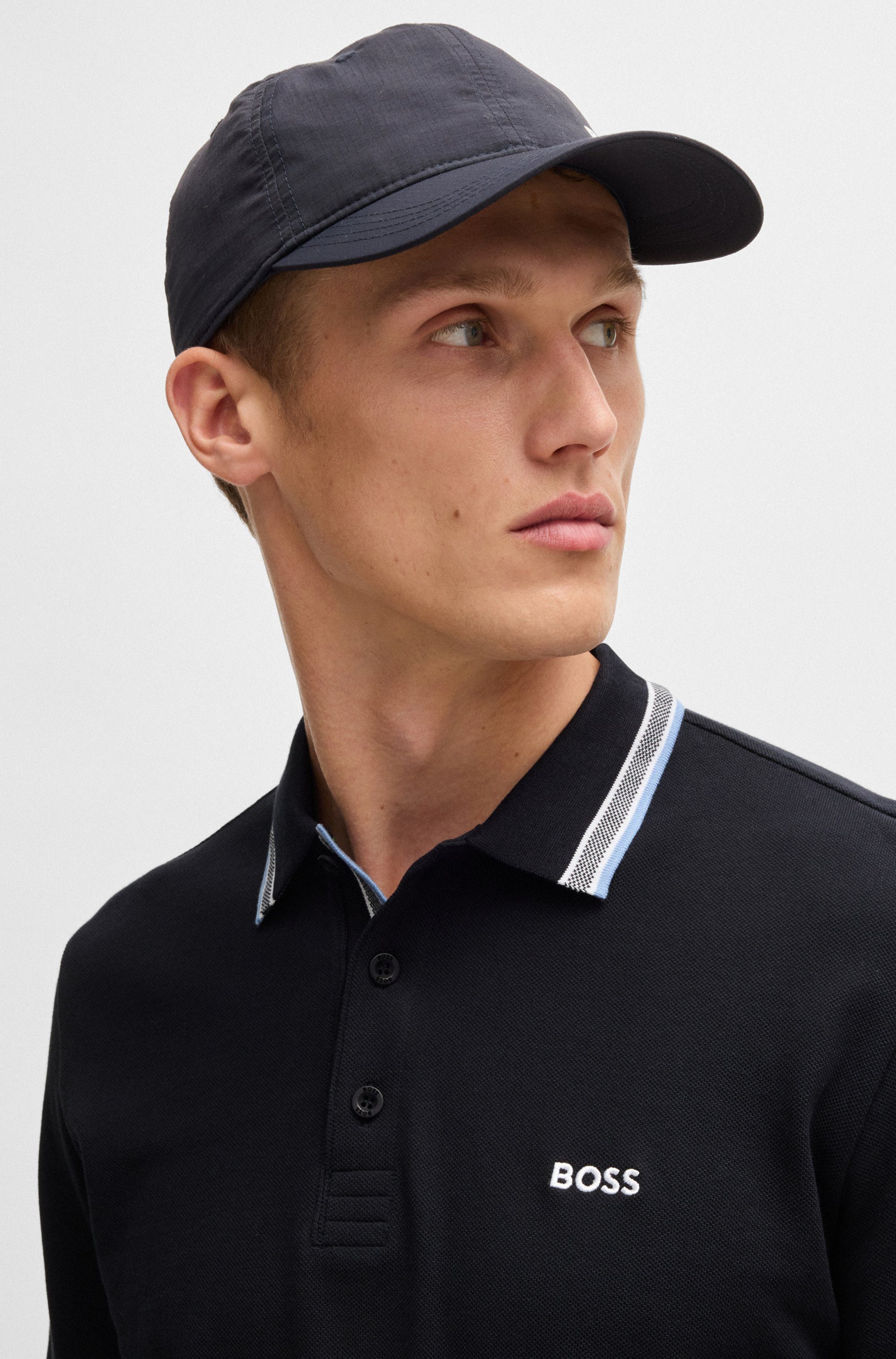 BOSS GREEN Poloshirt met lange mouwen Plisy met strepen op de kraag