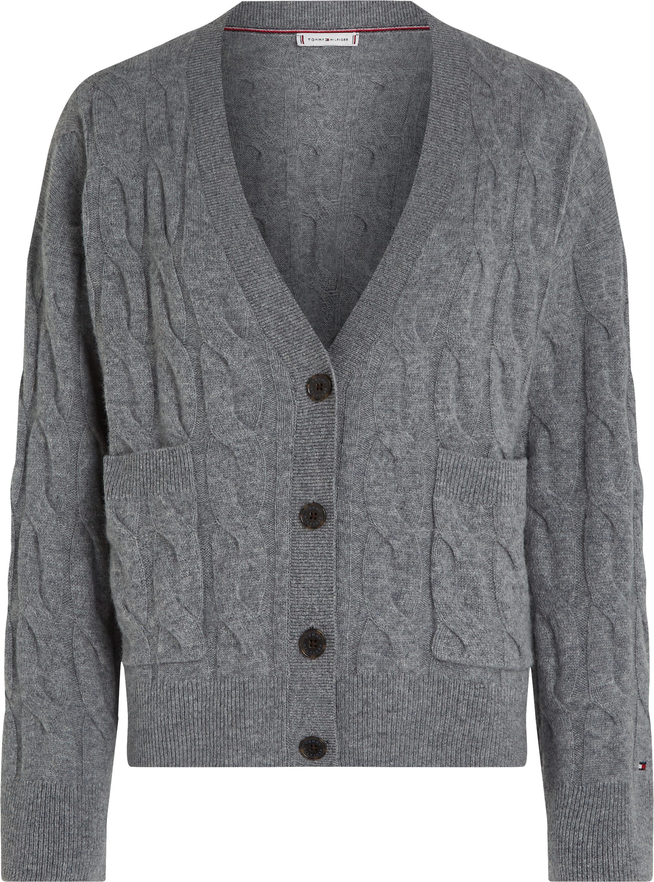 Tommy Hilfiger Vest SOFT WOOL CABLE CARDIGAN met kabelpatroon, premium kwaliteit van 100% wol