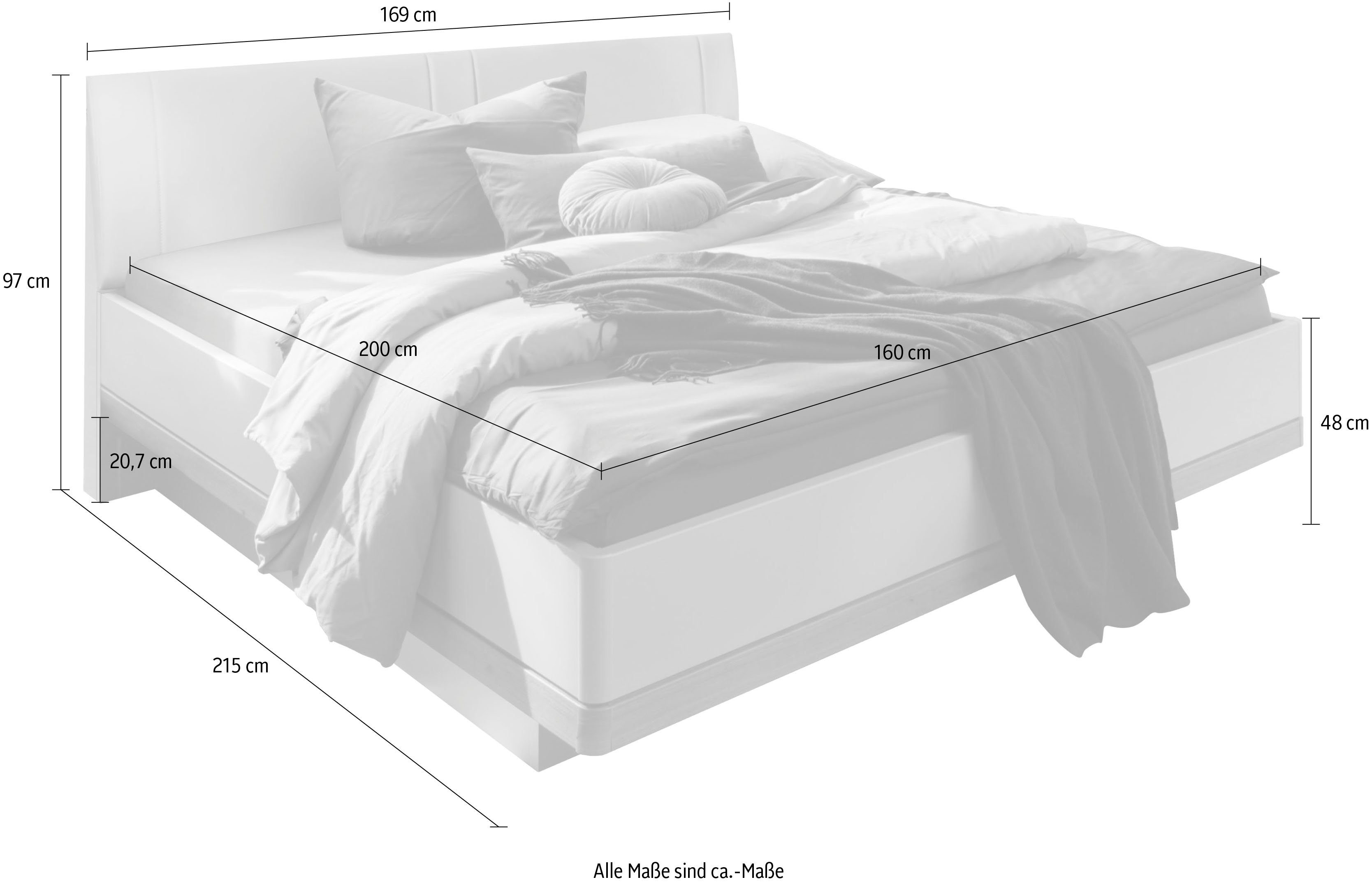 WIEMANN Futonbed Barcelona zwevend voetbord met randafwerking opzij