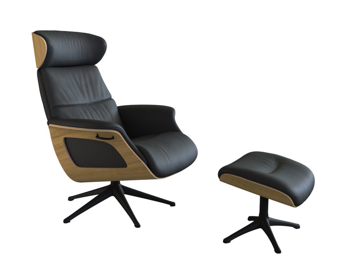 FLEXLUX Relaxfauteuil Clement relaxstoel, gestoffeerde stoel, ligstoel, TV-stoel, Rug- & hoofdsteunverstelling, draaibaar, armleuning eik, zwart voet