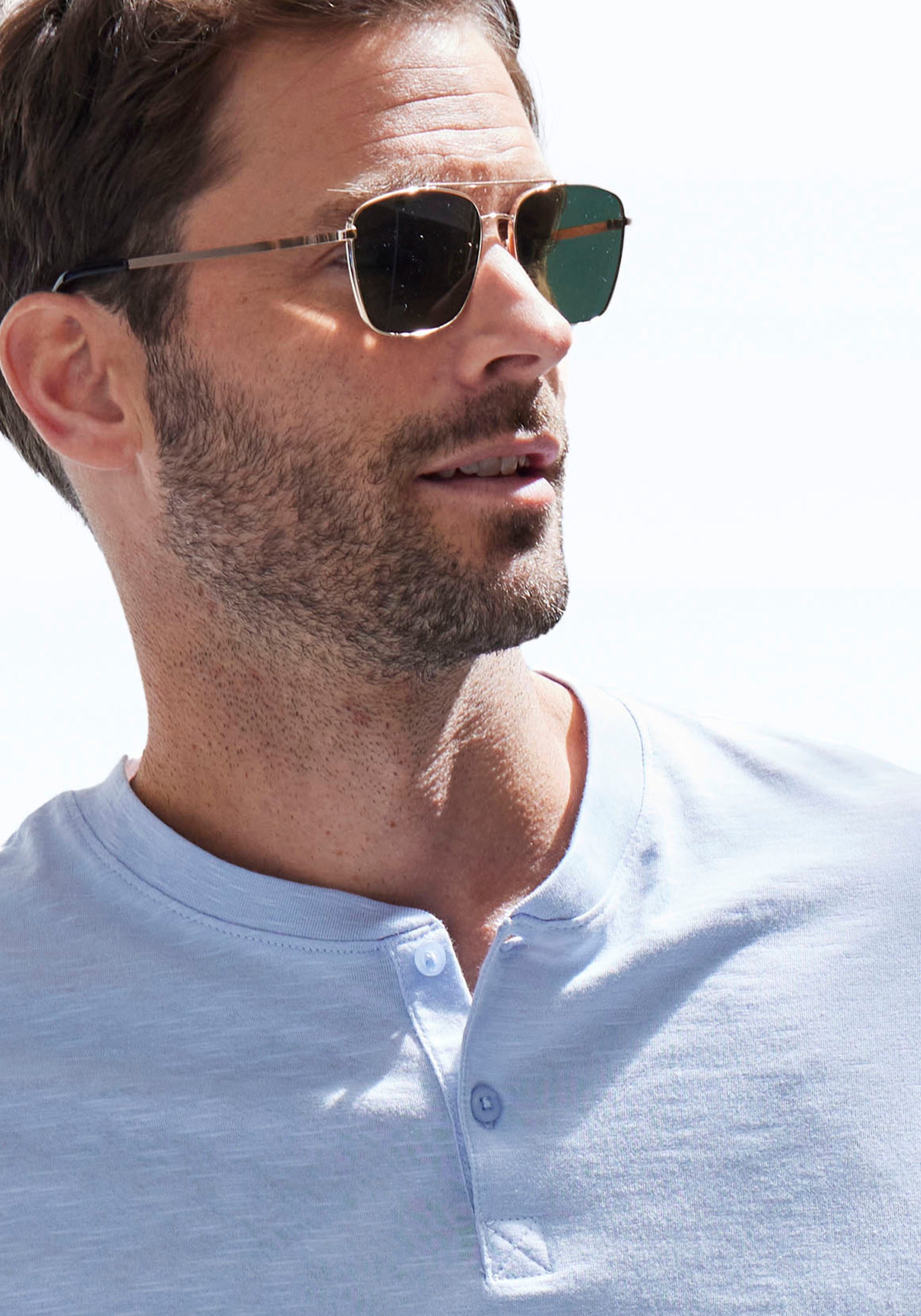 H.I.S Henleyshirt Korte mouwen shirt met Henley-kraag, gestructureerde katoen
