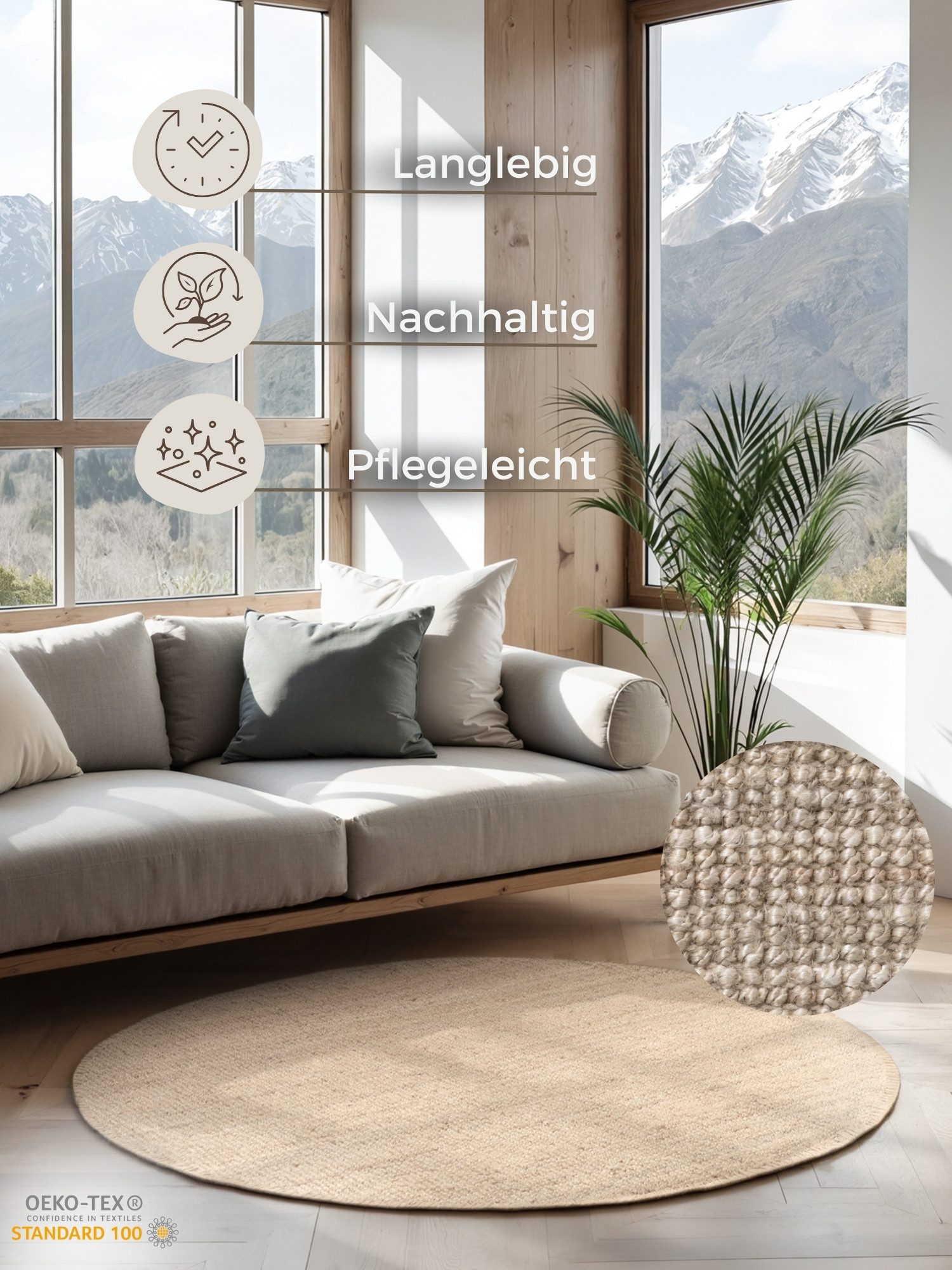 HANSE Home Vloerkleed Jaipur jute tapijt, als loper en rond 100% natuurlijke vezel, duurzaam, woonkamer, eetkamer, slaapkamer, grs