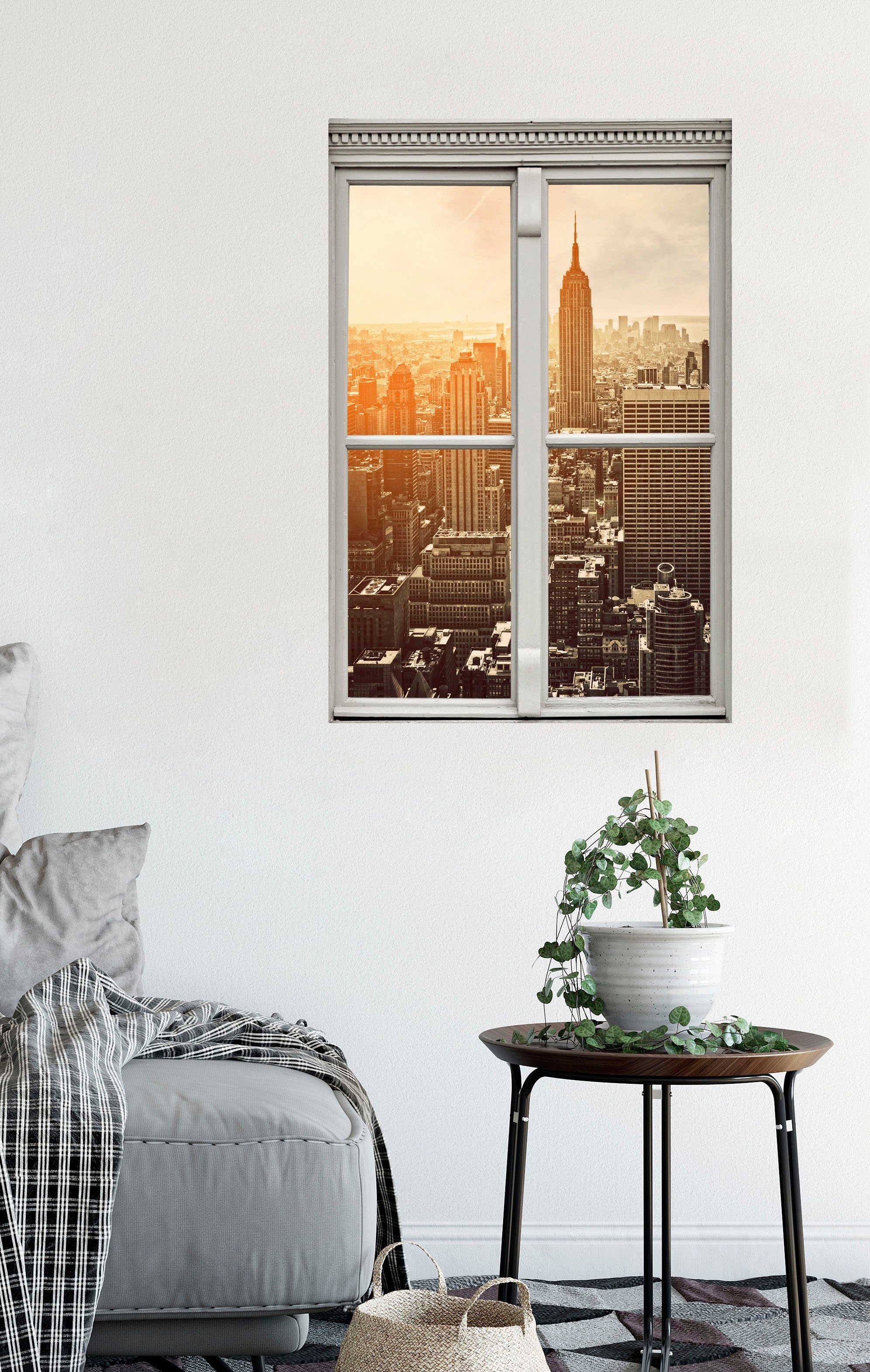 queence Wandfolie New York Muursticker, muurdecoratie, zelfklevend, 3D, raam