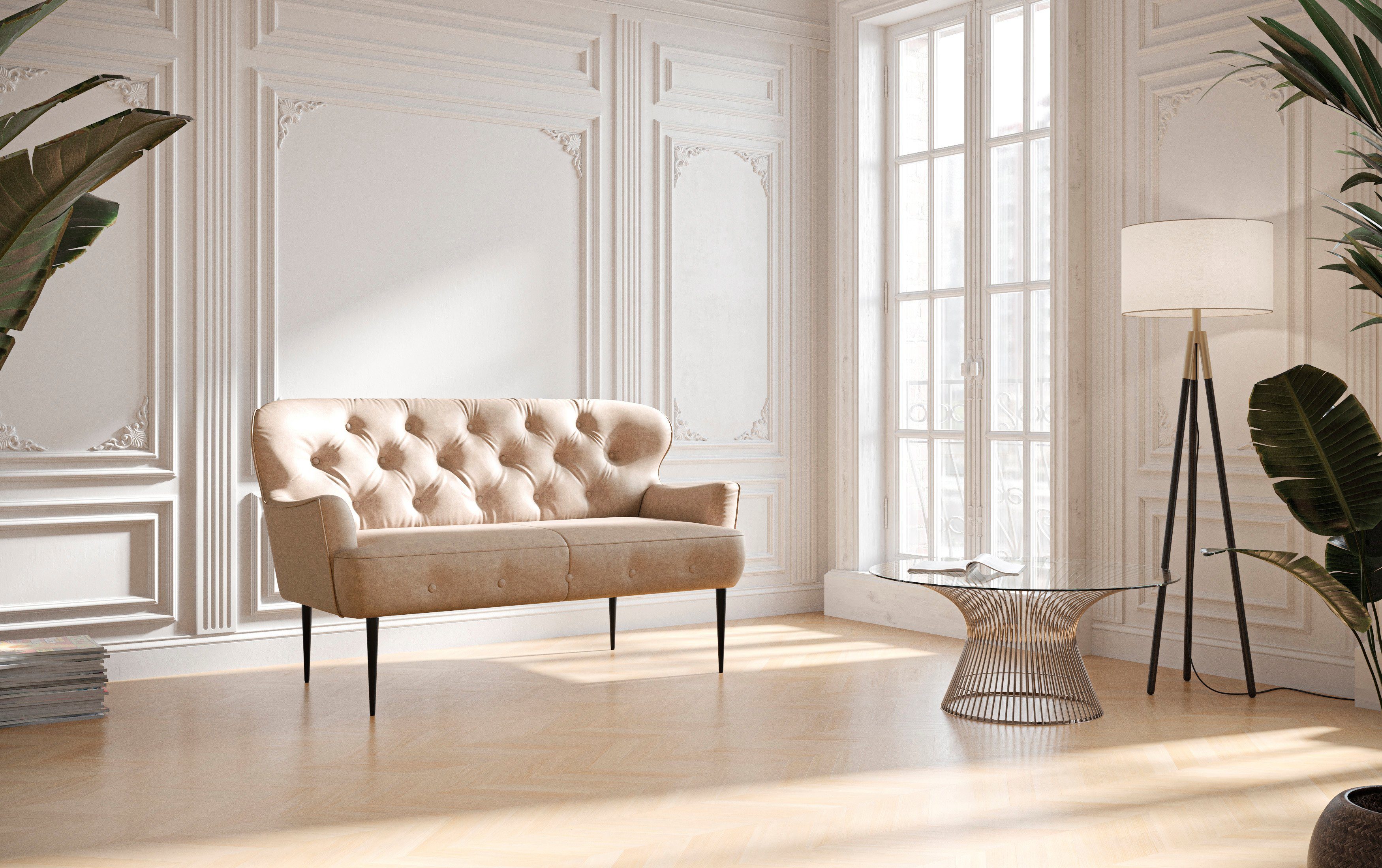 Places of Style 2-zitsbank Amber met capitonnage, in verschillende stofsoorten beige, 2-zitsbanken
