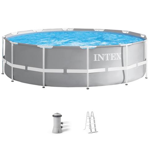 Intex opzetzwembad met filterpomp en ladder Prism Frame Ã366 x 99 cm grijs