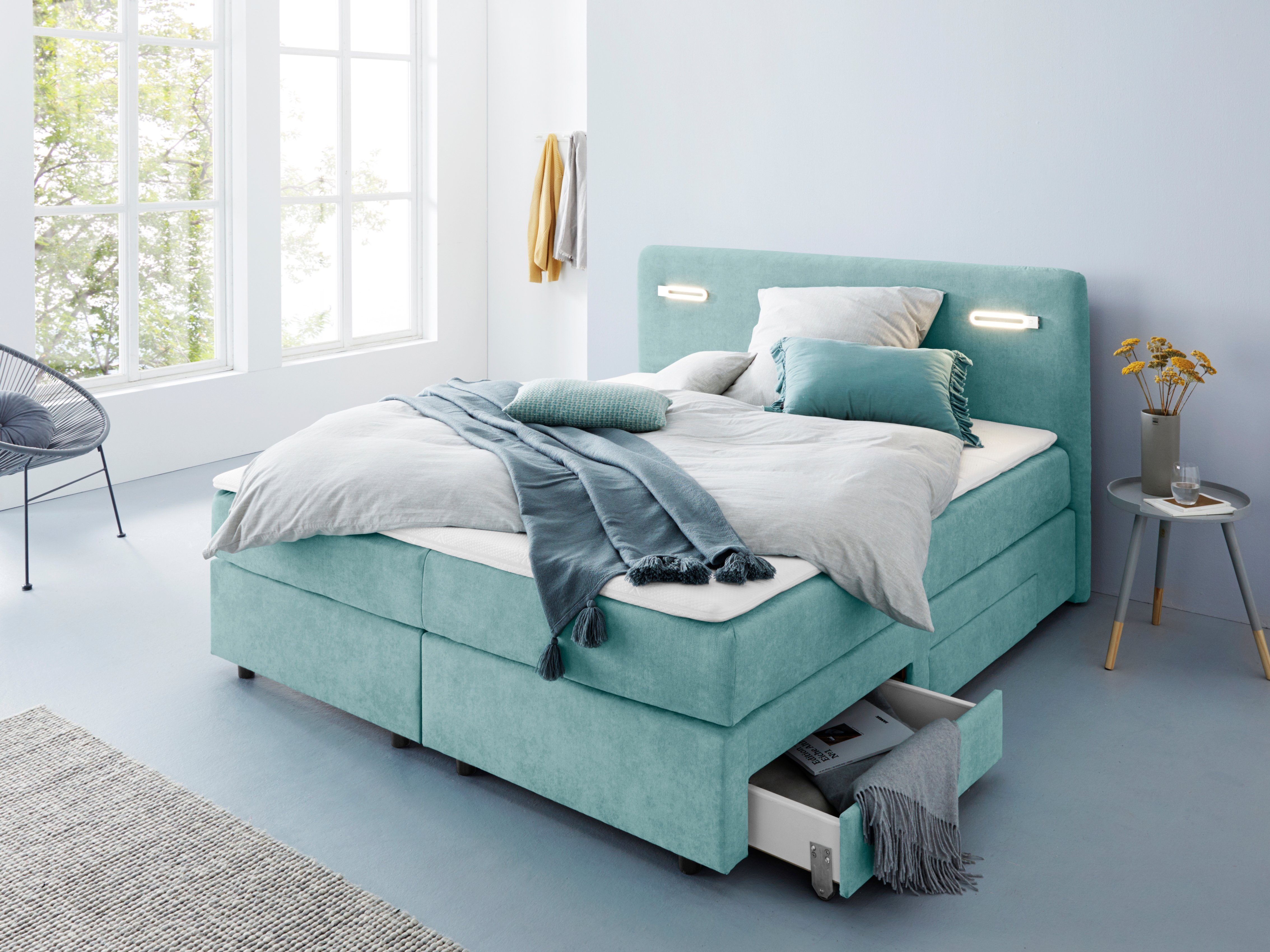 INOSIGN Boxspring Luan Laden, ledverlichting en topmatras, in breedte 120 cm en 180 cm