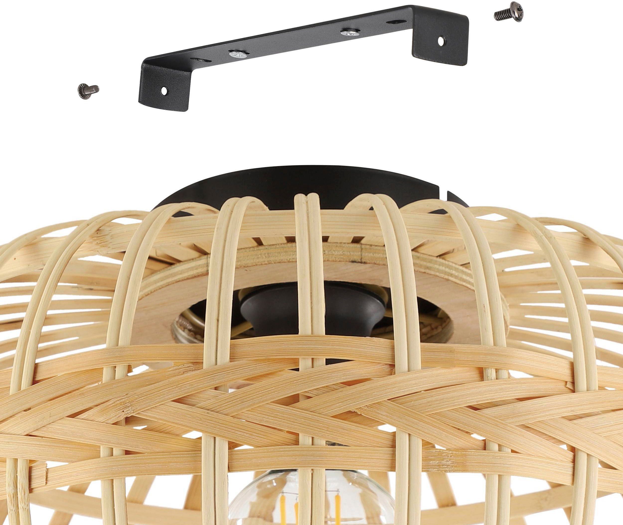 EGLO Plafondlamp AMSFIELD Plafondlamp vintage, natuur, boho, hygge, gevlochten, E27, Ø 45 cm (1 stuk)