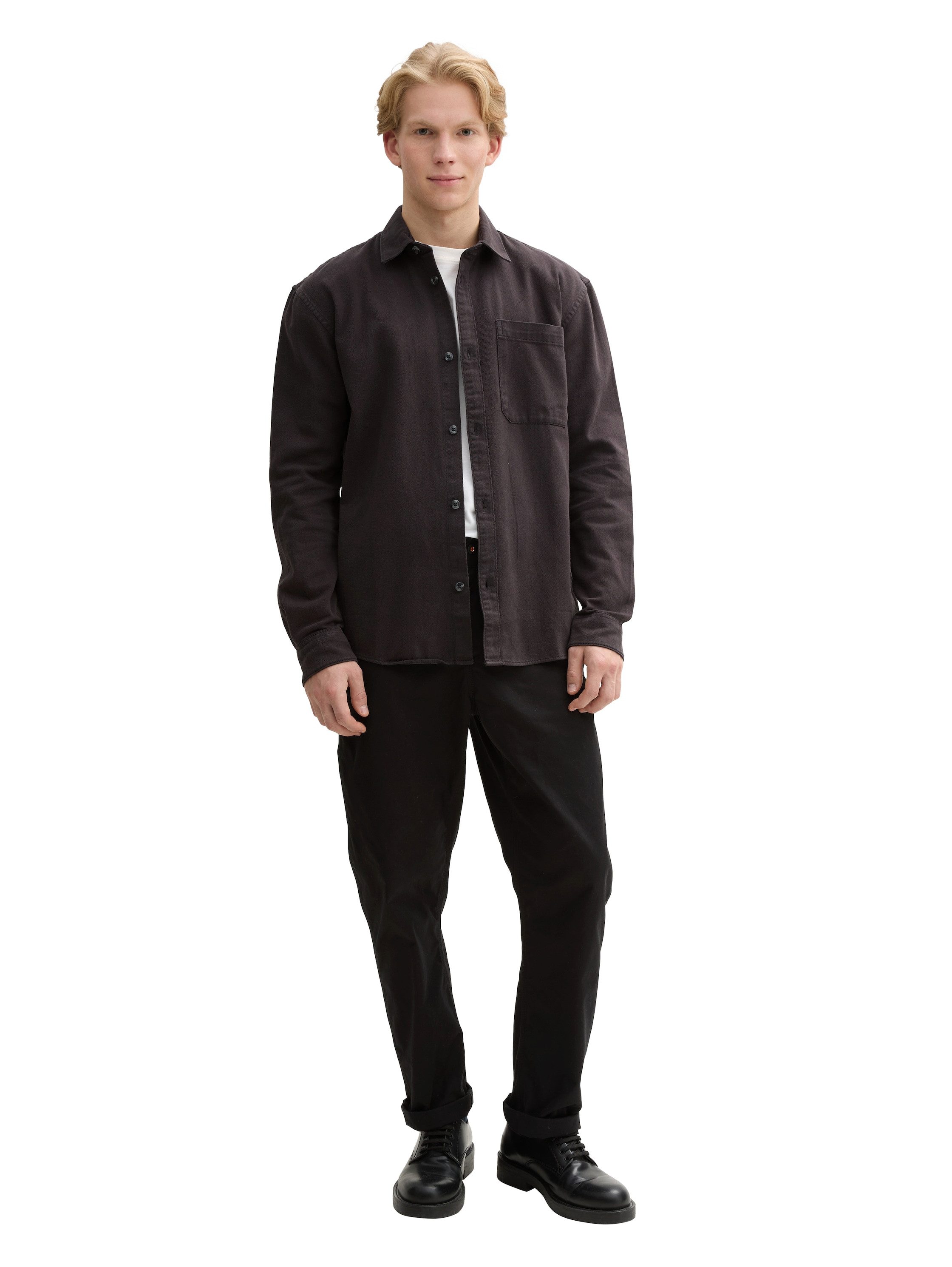 Tom Tailor Denim Overhemd met lange mouwen met borstzak van 100% katoen