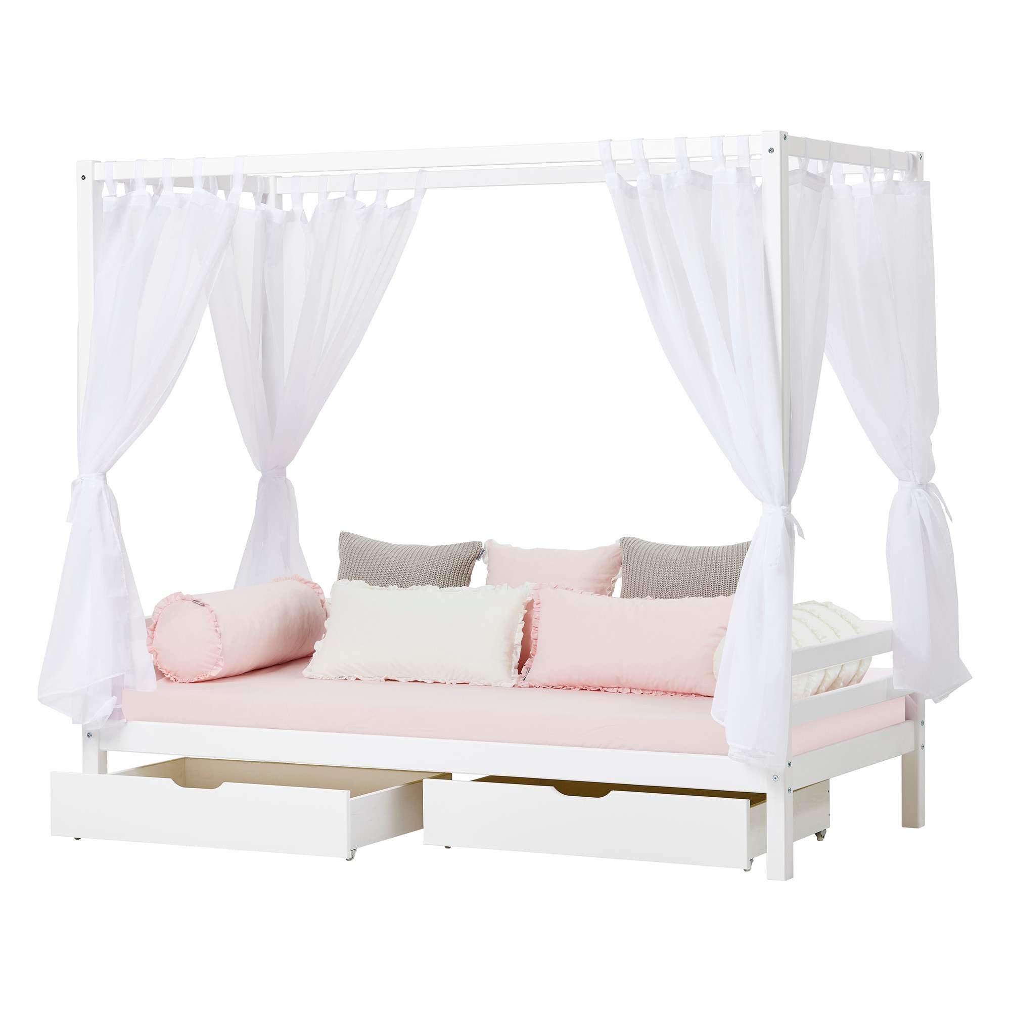 Hoppekids Hemelbed ECO Dream kinder-/prinsessenbed 90x200cm, H= 182 cm, massief grenen eenpersoonsbedden wit