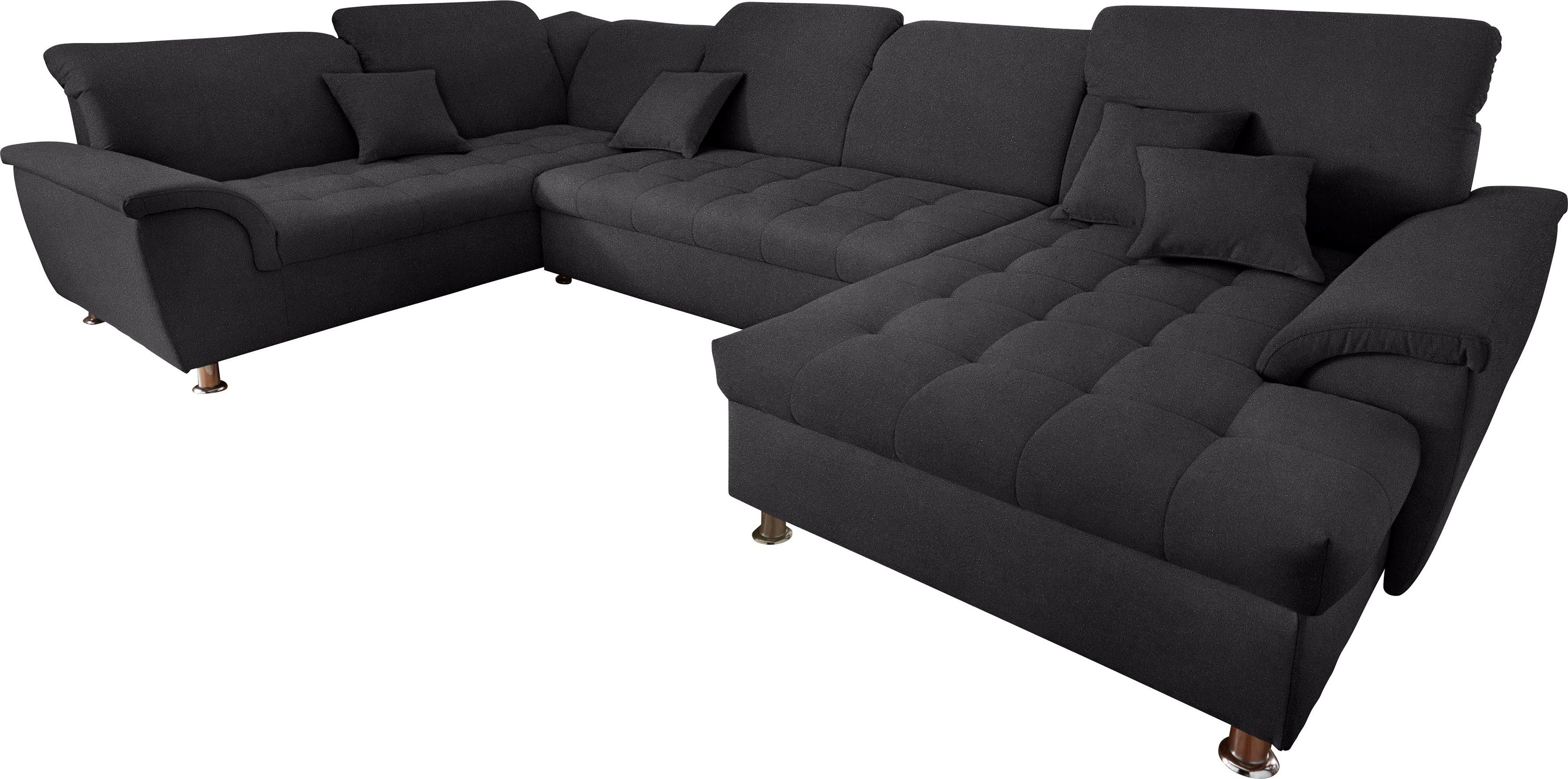 DOMO collection Zithoek Franzi optioneel met hoofdeindeverstelling, slaapfunctie, bedlade in xxl-formaat b/d/h: 352x214x80 cm , stiksels in de zitting, u-model