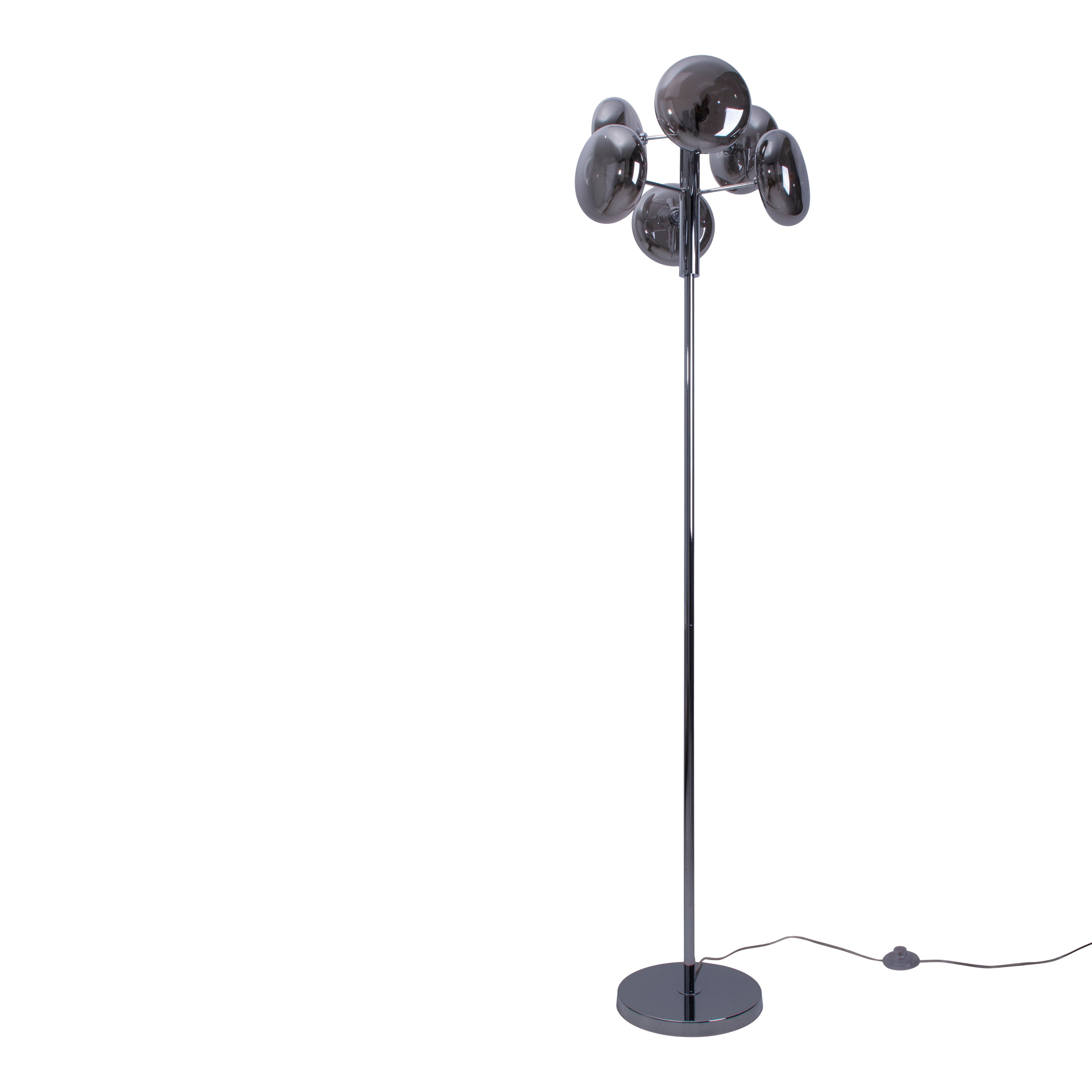 näve Staande lamp ORION 6-armig, g9, glazen kappen rook/chroom, toevoer 200cm met voetenschakelaar (1 stuk)