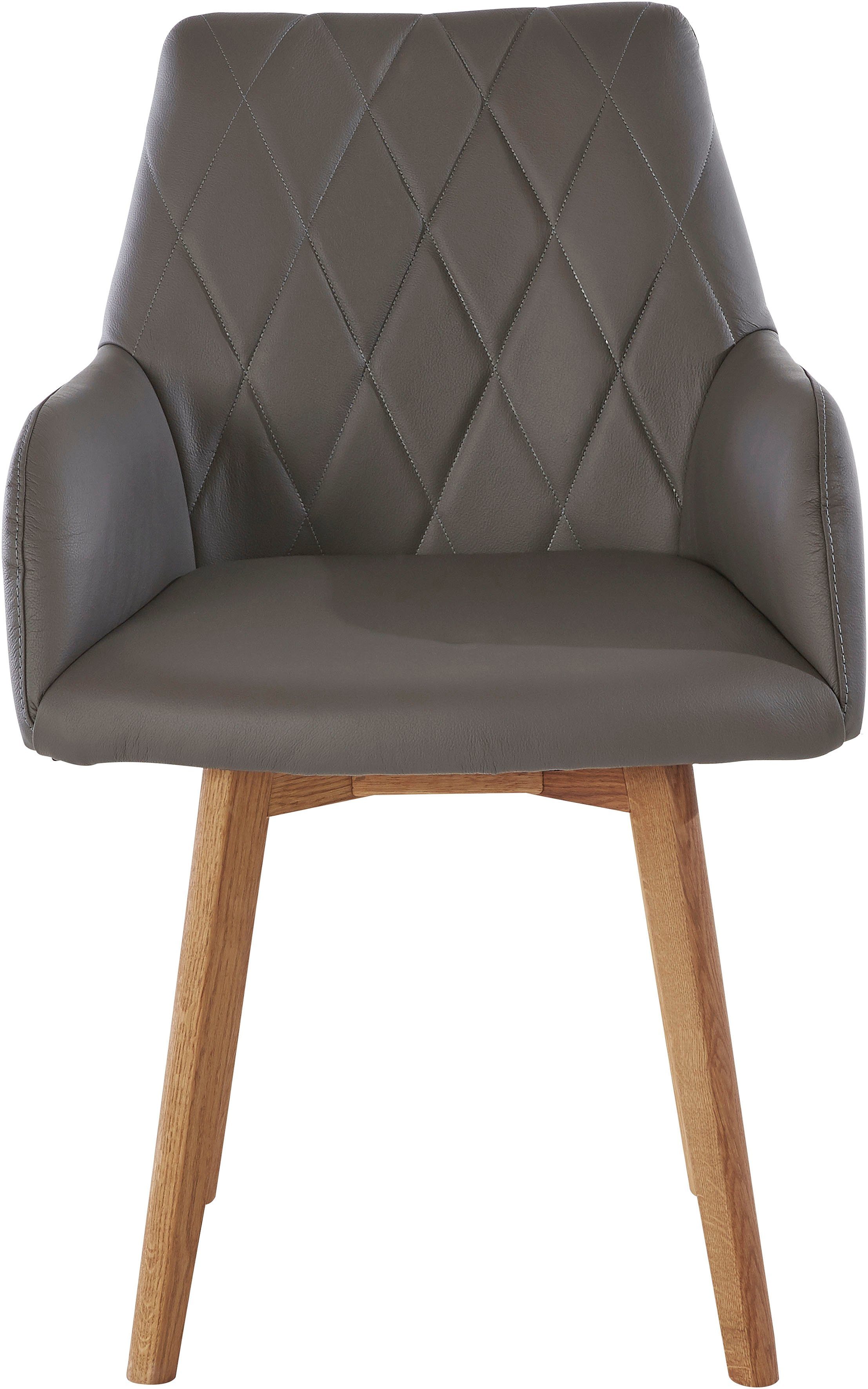 Home affaire Eetkamerstoel Brest Fauteuil in leer of microvezel, geolied massief eiken frame (2 stuks)