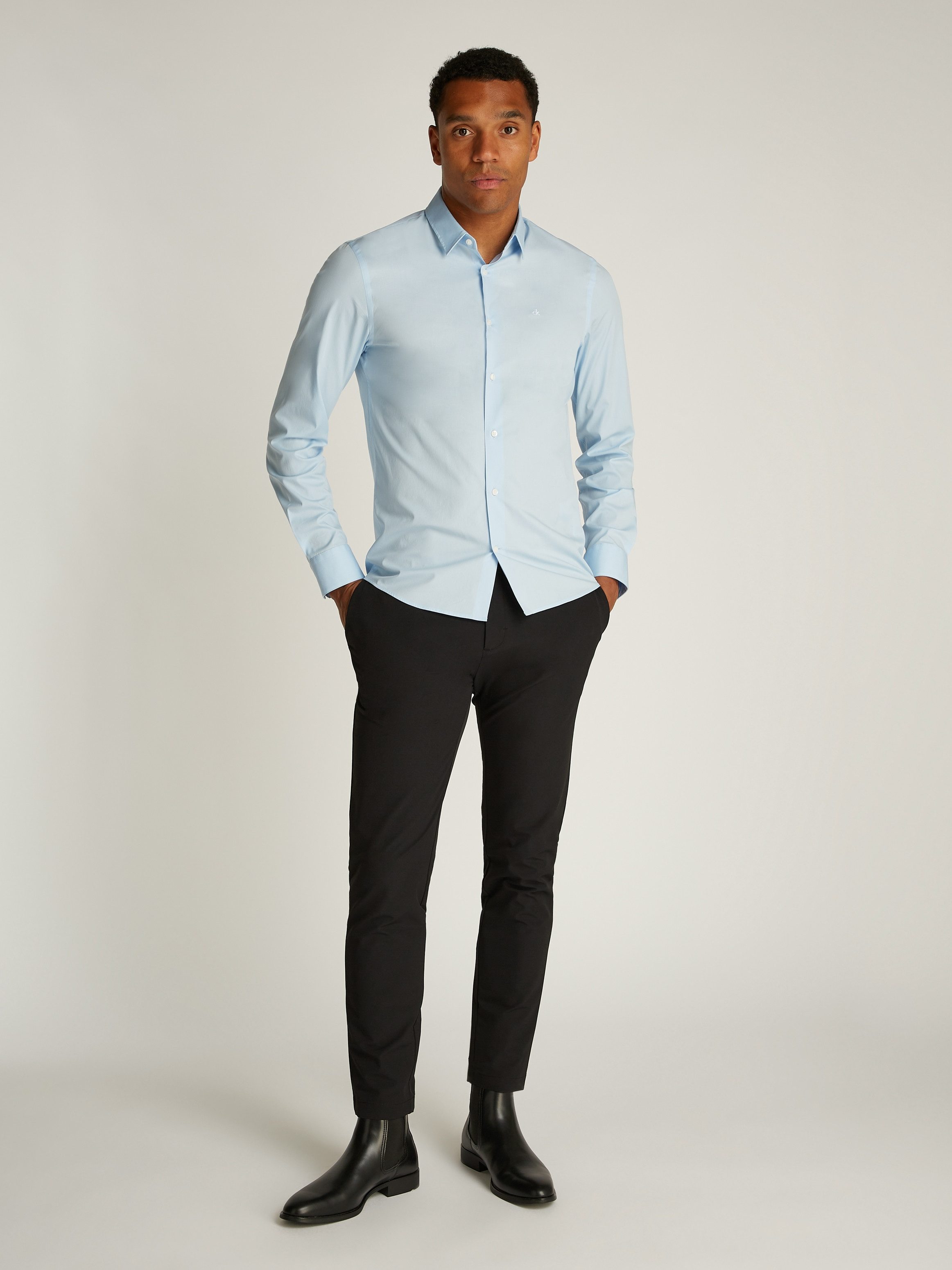 Calvin Klein Businessoverhemd STRETCH POPLIN SLIM SHIRT met calvin klein-logo op de borst