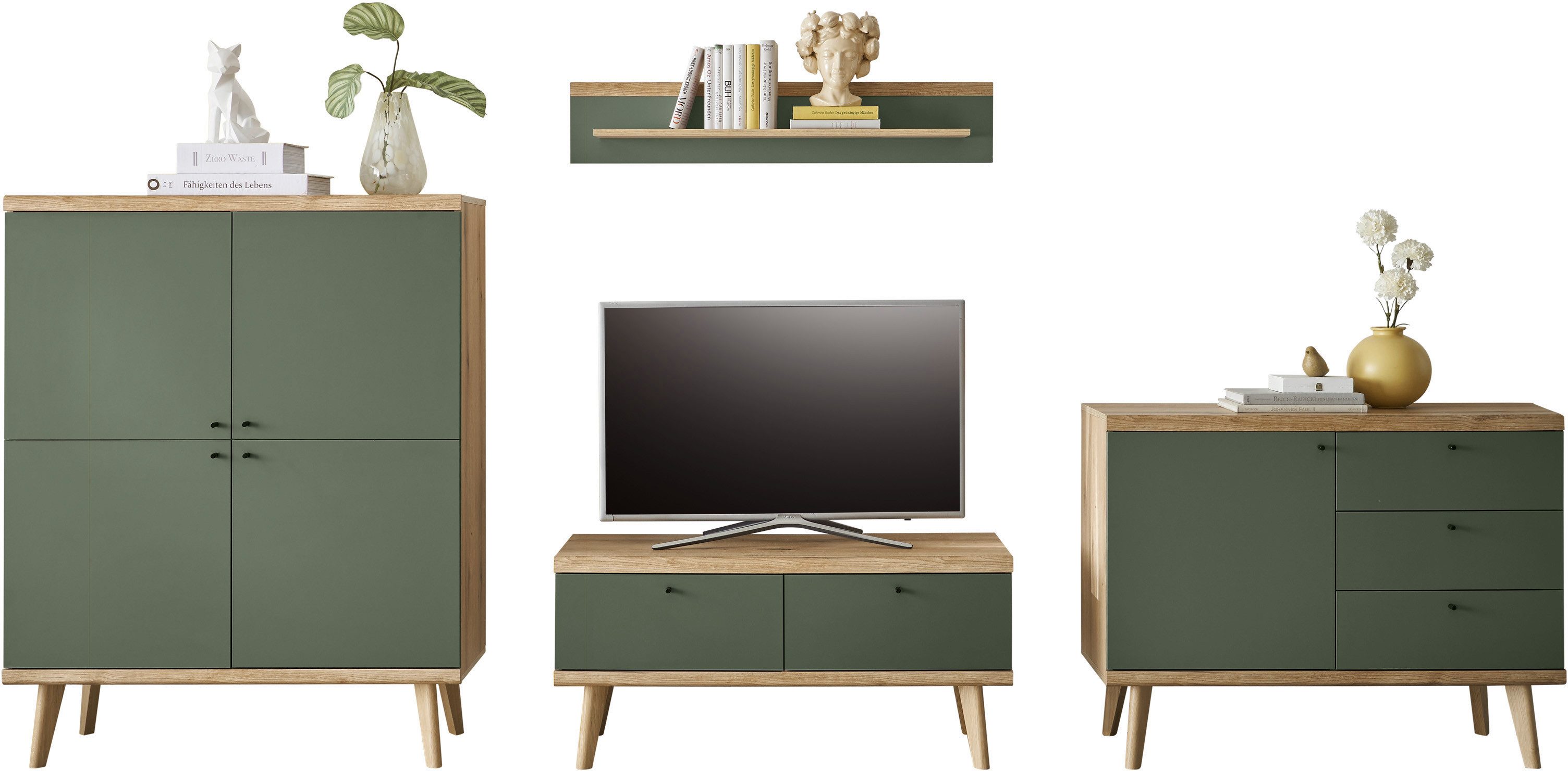 INOSIGN Wandmeubel MAVAS in moderne trendkleur, handgrepen van metaal (zwart), breedte 341 cm (set, 4-delig)
