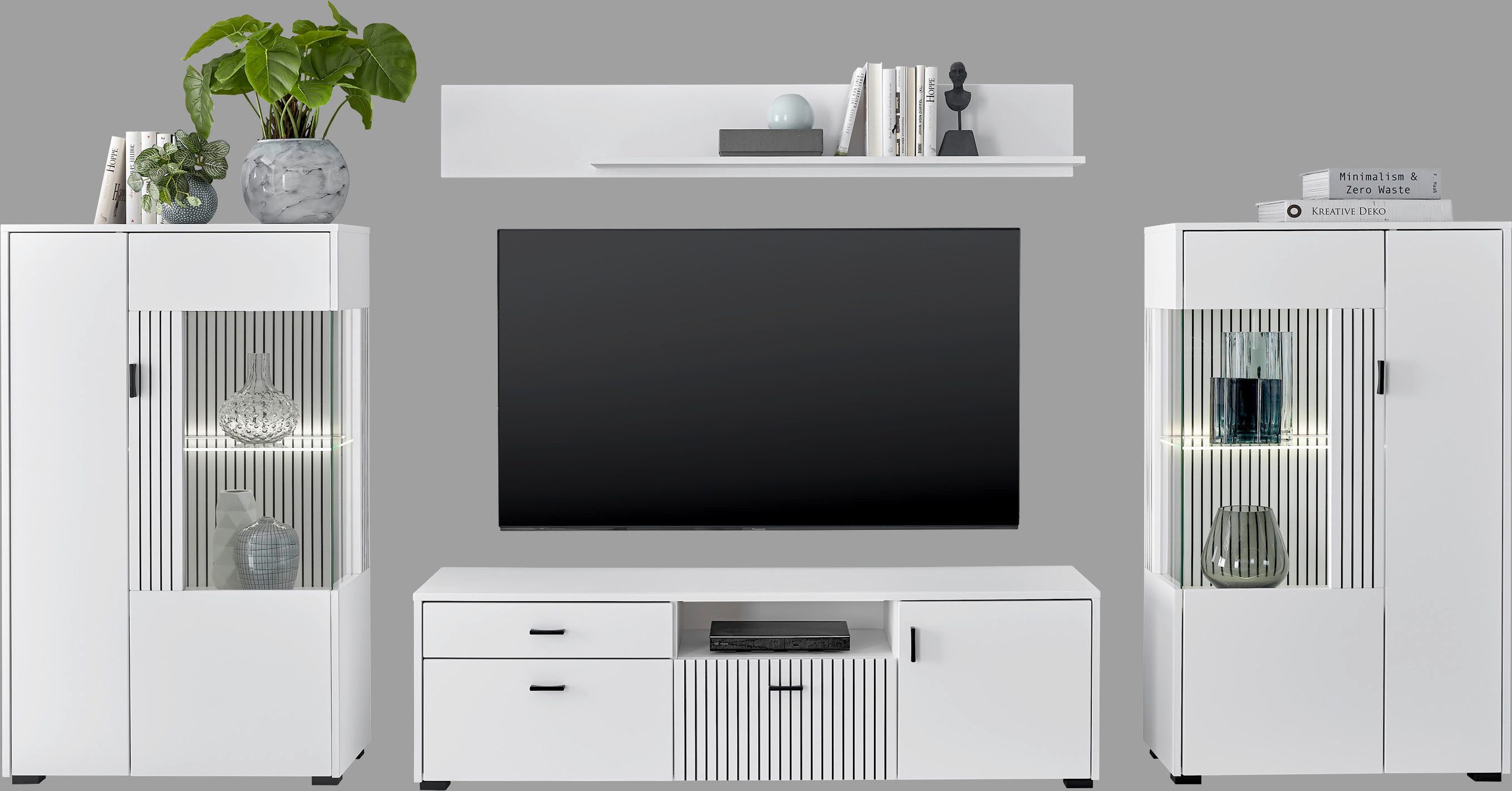 INOSIGN Wandmeubel Hudson met moderne groevenlook, handgrepen van metaal (zwart), breedte 320 cm (set, 4-delig)