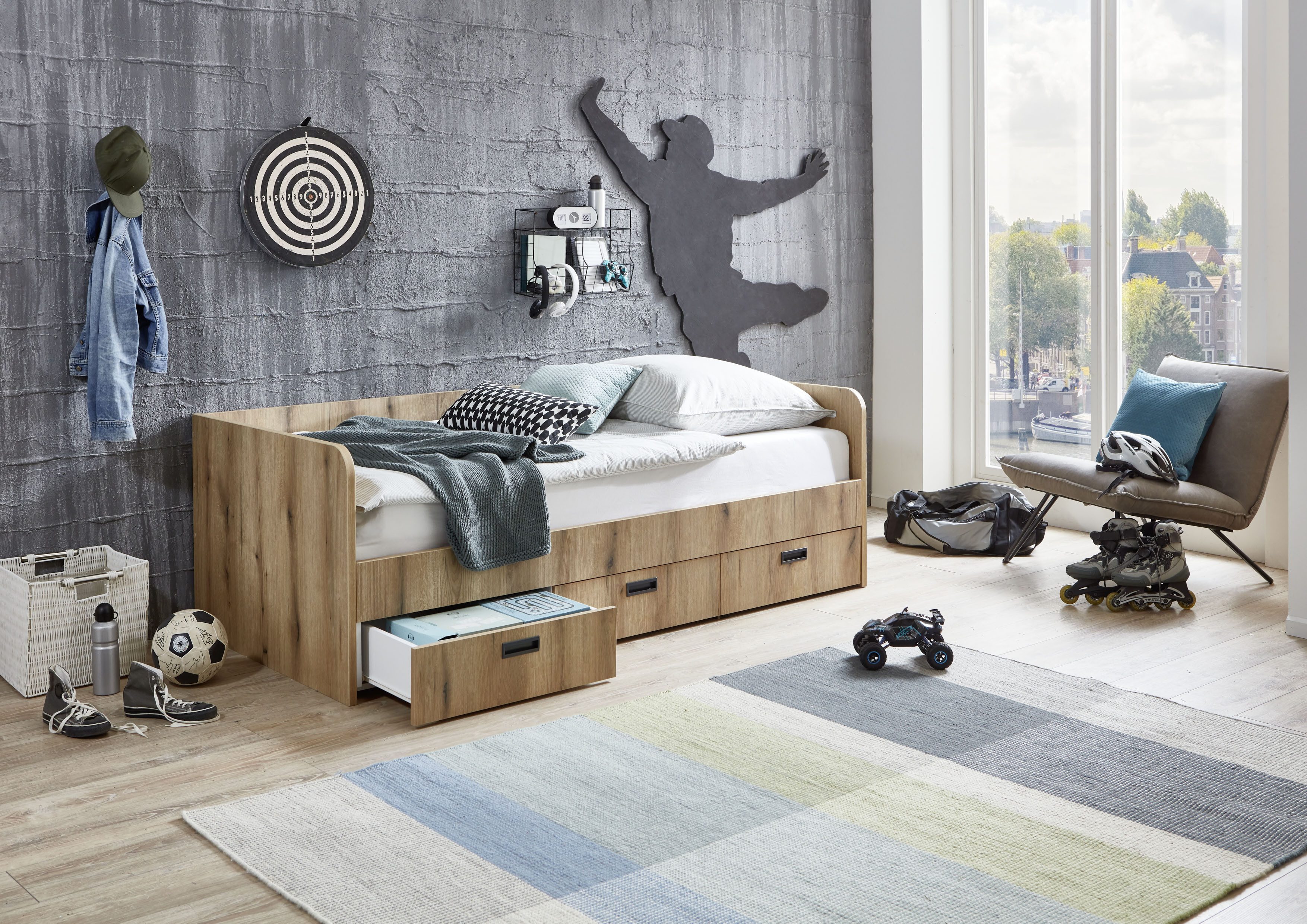 Relita 1-persoonsledikant uitrekbaar tot 180x200 cm, 3 lades, met lattenbodem, 2 kleuren