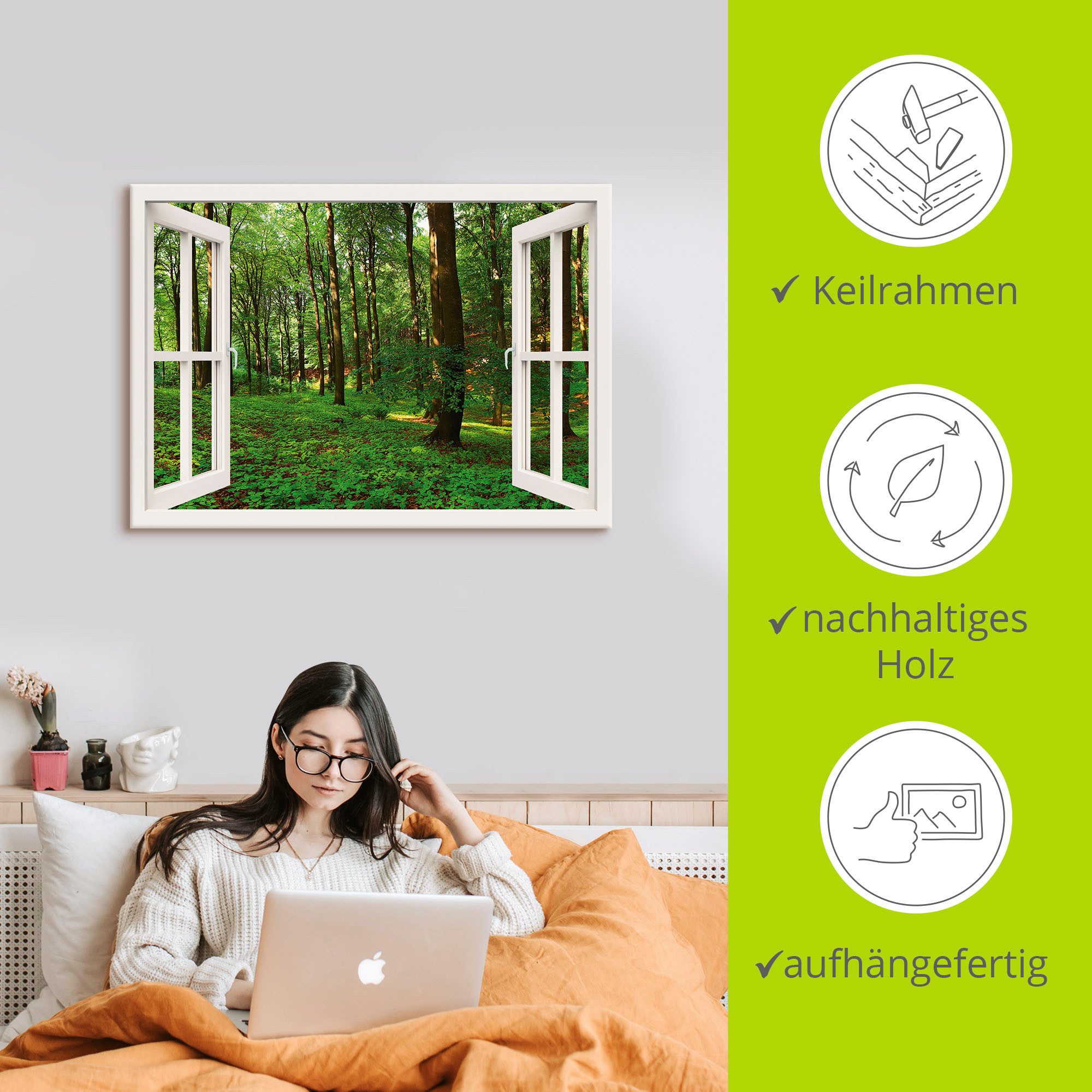 Artland Artprint op linnen Panorama zomerbos, wit gespannen op een spieraam