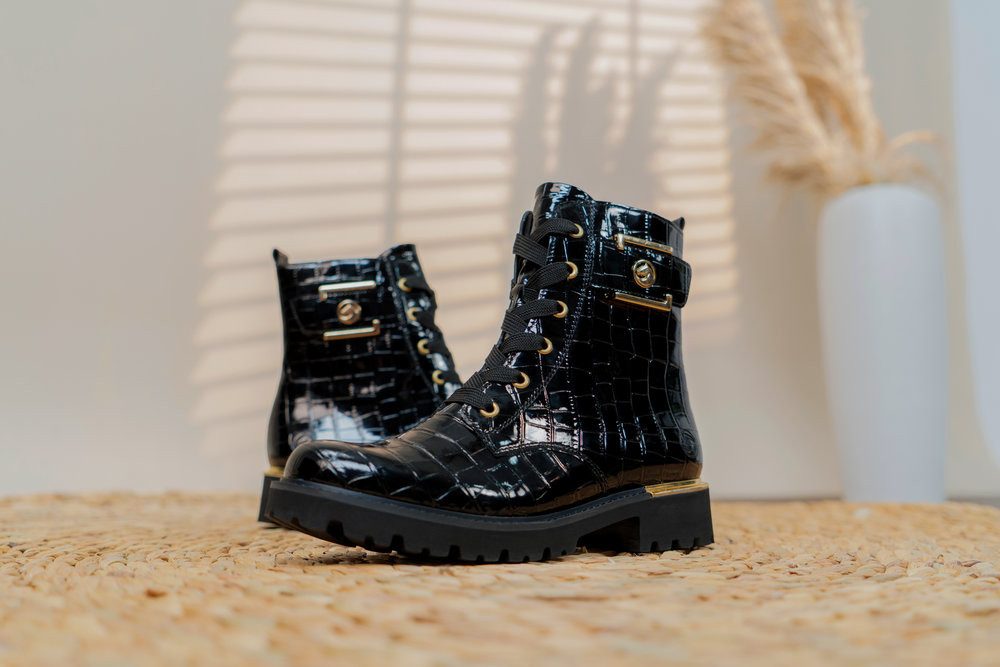 Remonte Veterlaarsjes , blokhak, veterschoenen in krokodillenlook, binnenrits