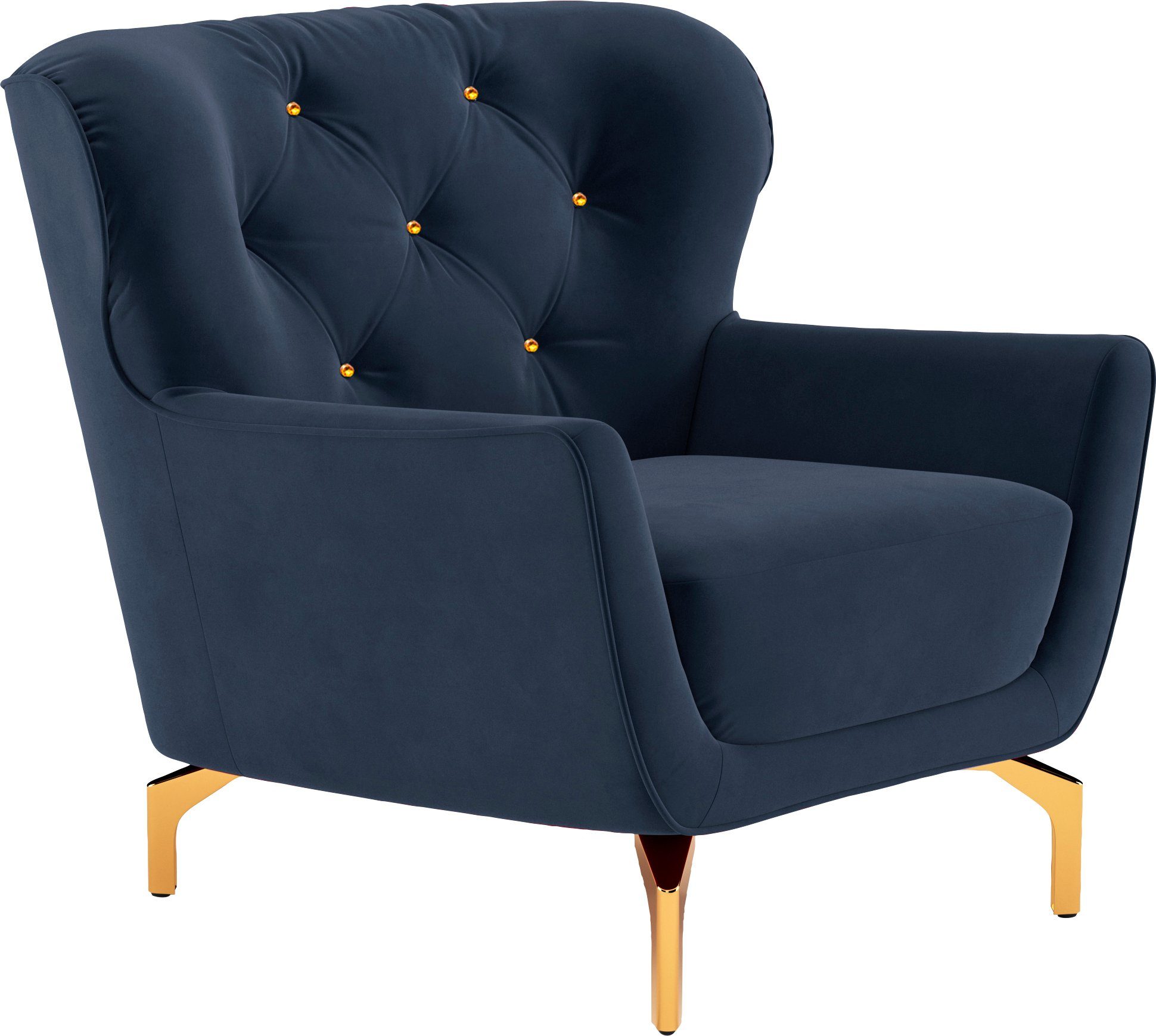sit&more Fauteuil Orient 3 inclusief 1 sierkussen met strassteentjes, goudkleurige metalen poten