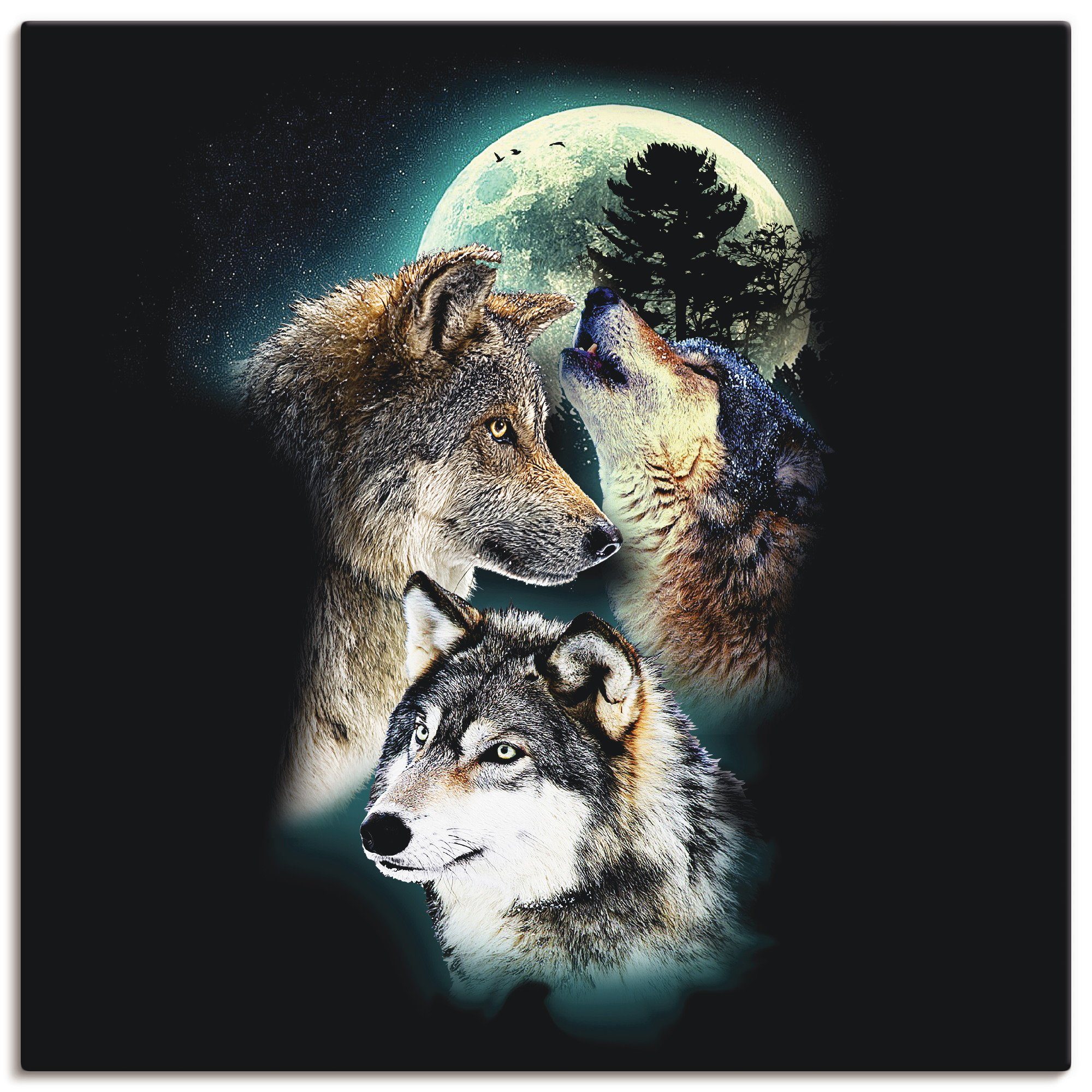 Artland Artprint Fantasie wolf wolven met maan in vele afmetingen & productsoorten - artprint van aluminium / artprint voor buiten, artprint op linnen, poster, muursticker / wandfo
