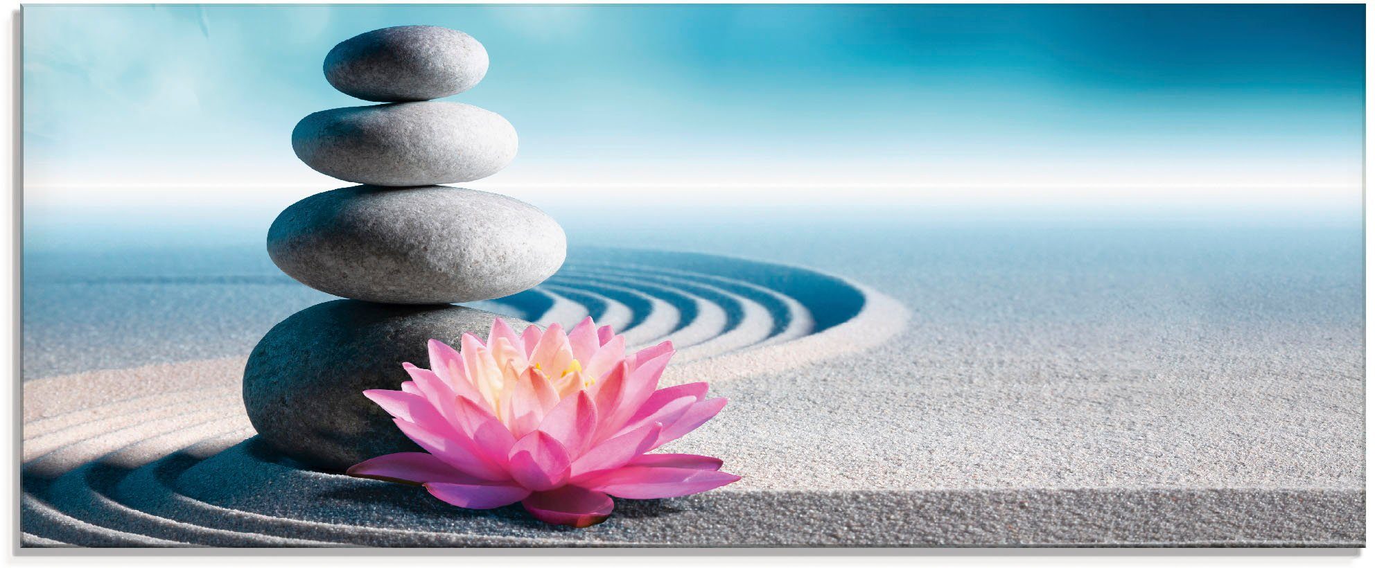Artland Print op glas Zand, lelie en spa-stenen in zen-tuin landschappen blauw