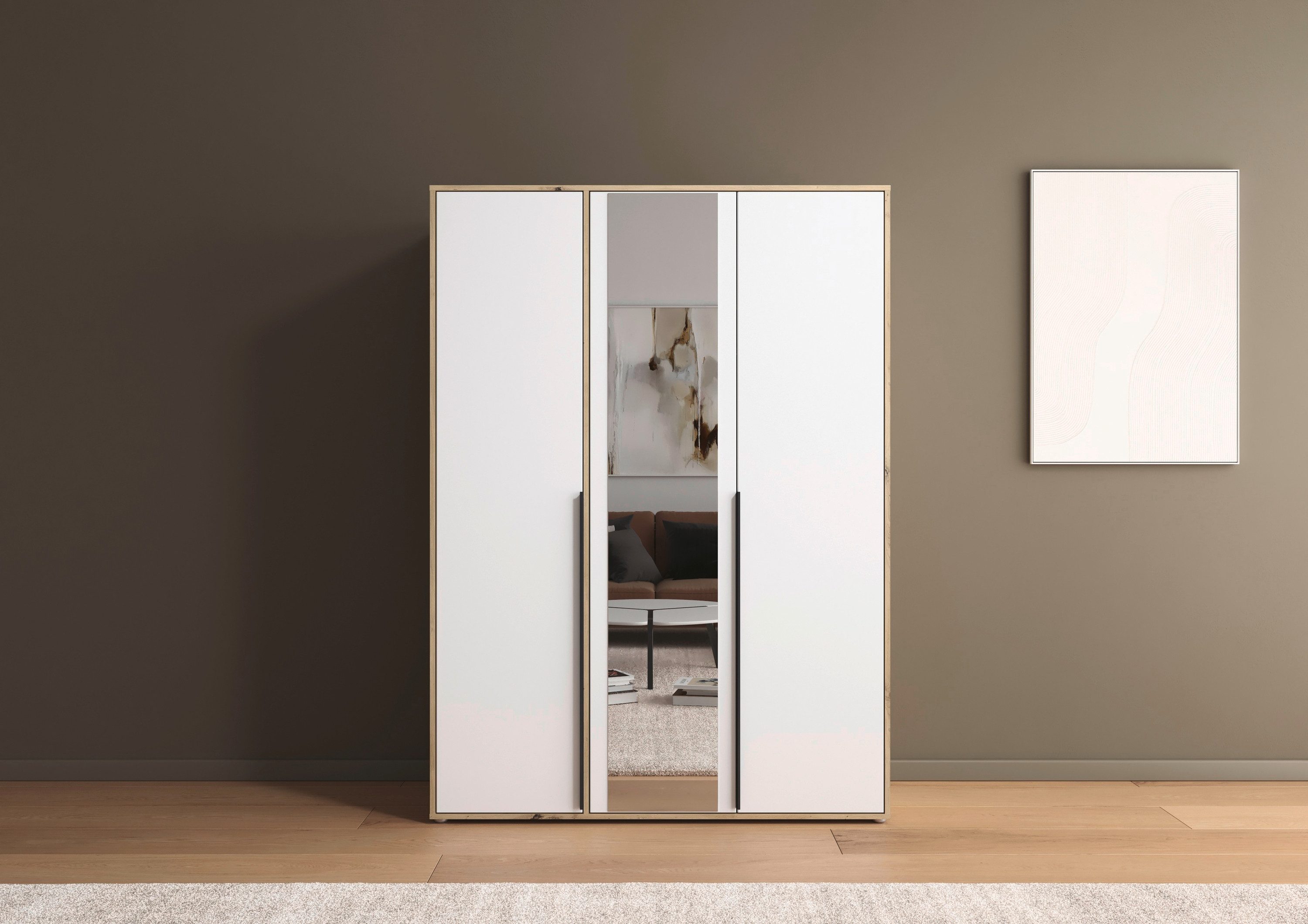 rauch Draaideurkast Kledingkast Kast Garderobe Wasmand NAGATA met Spiegel und modernen stangengriffen in graumetallic topseller made in germany