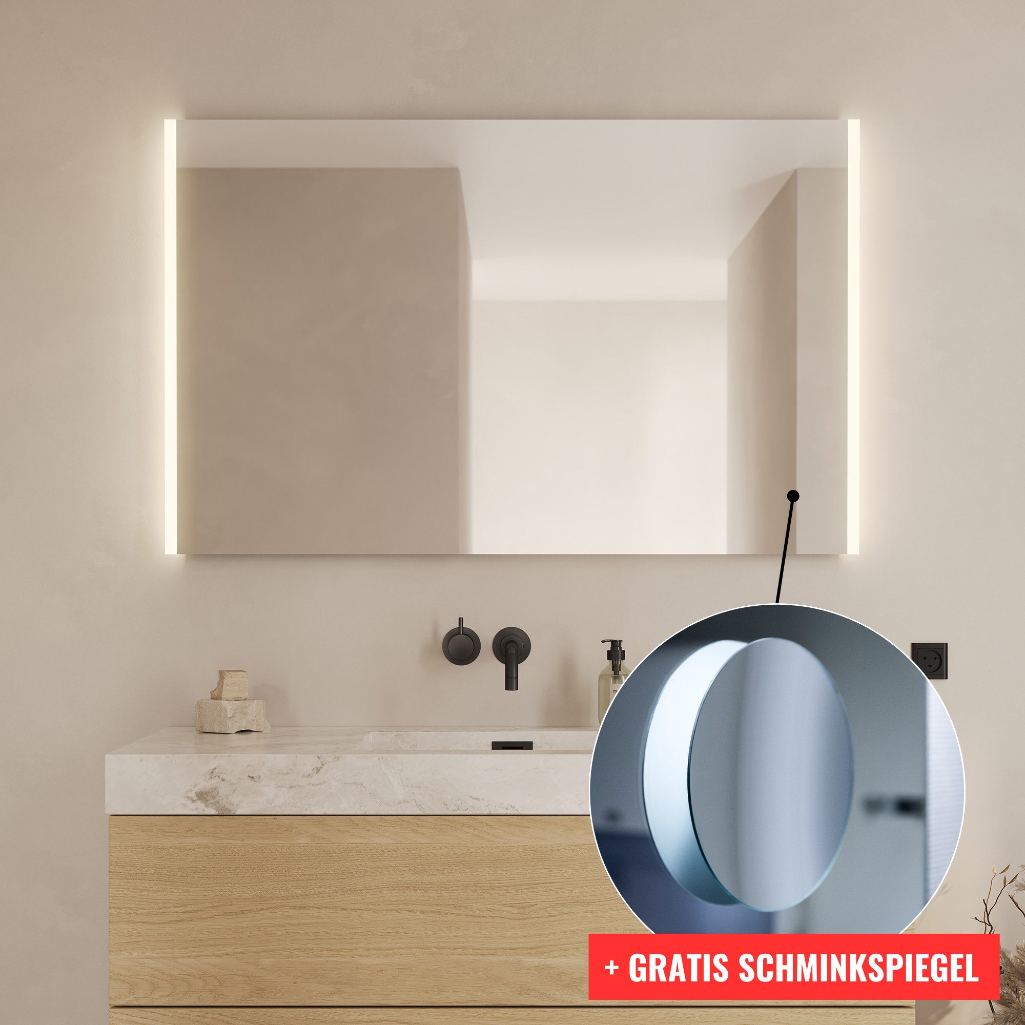 Loevschall Badspiegel Lago, spiegel bundel inclusief make-up spiegel, badkamer spiegel