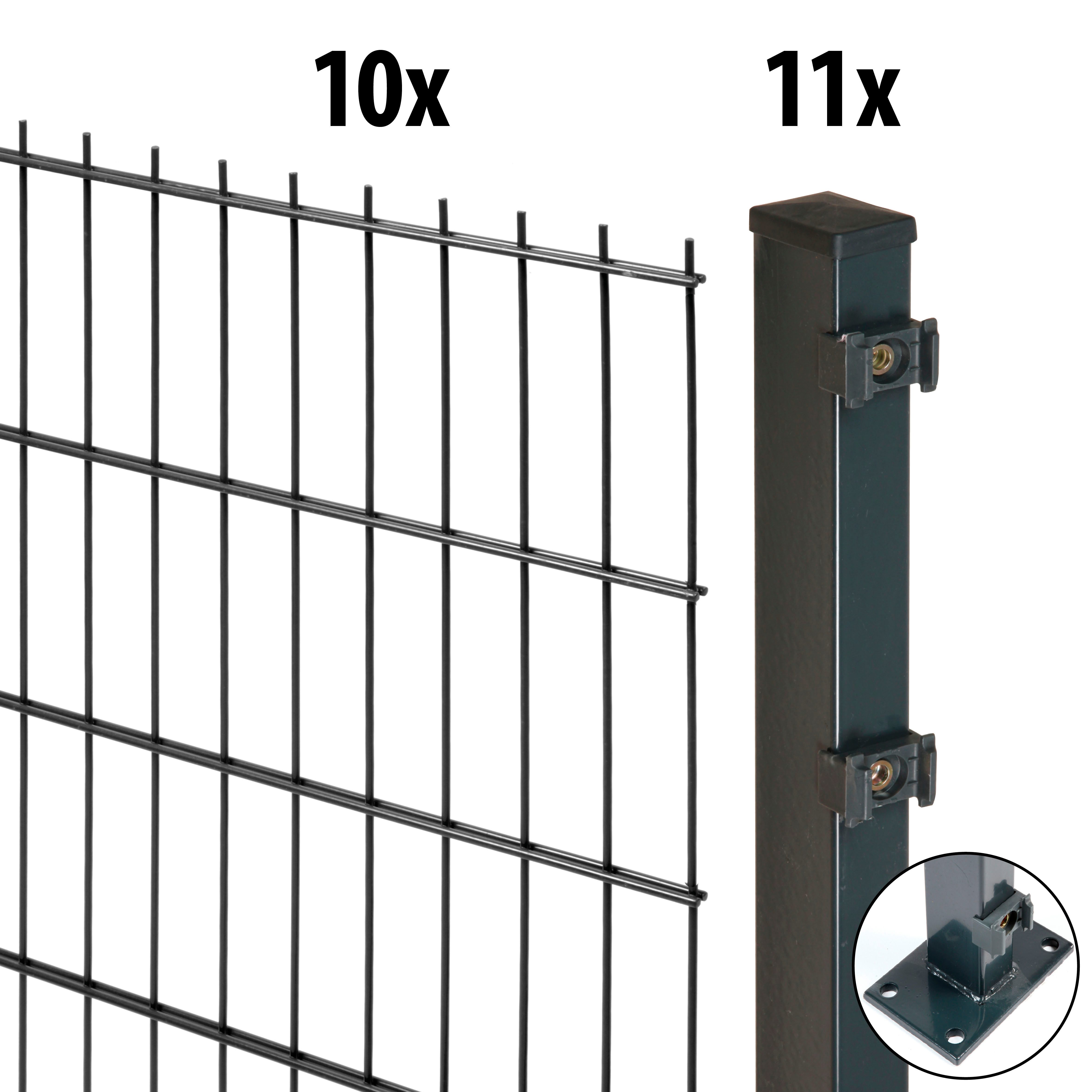 GARDEN 'N' MORE Dubbelstaafmat hekwerk Excellent 10 elementen voor 20 m, lxh: 200 x 83 cm, met 11 palen hekken zwart