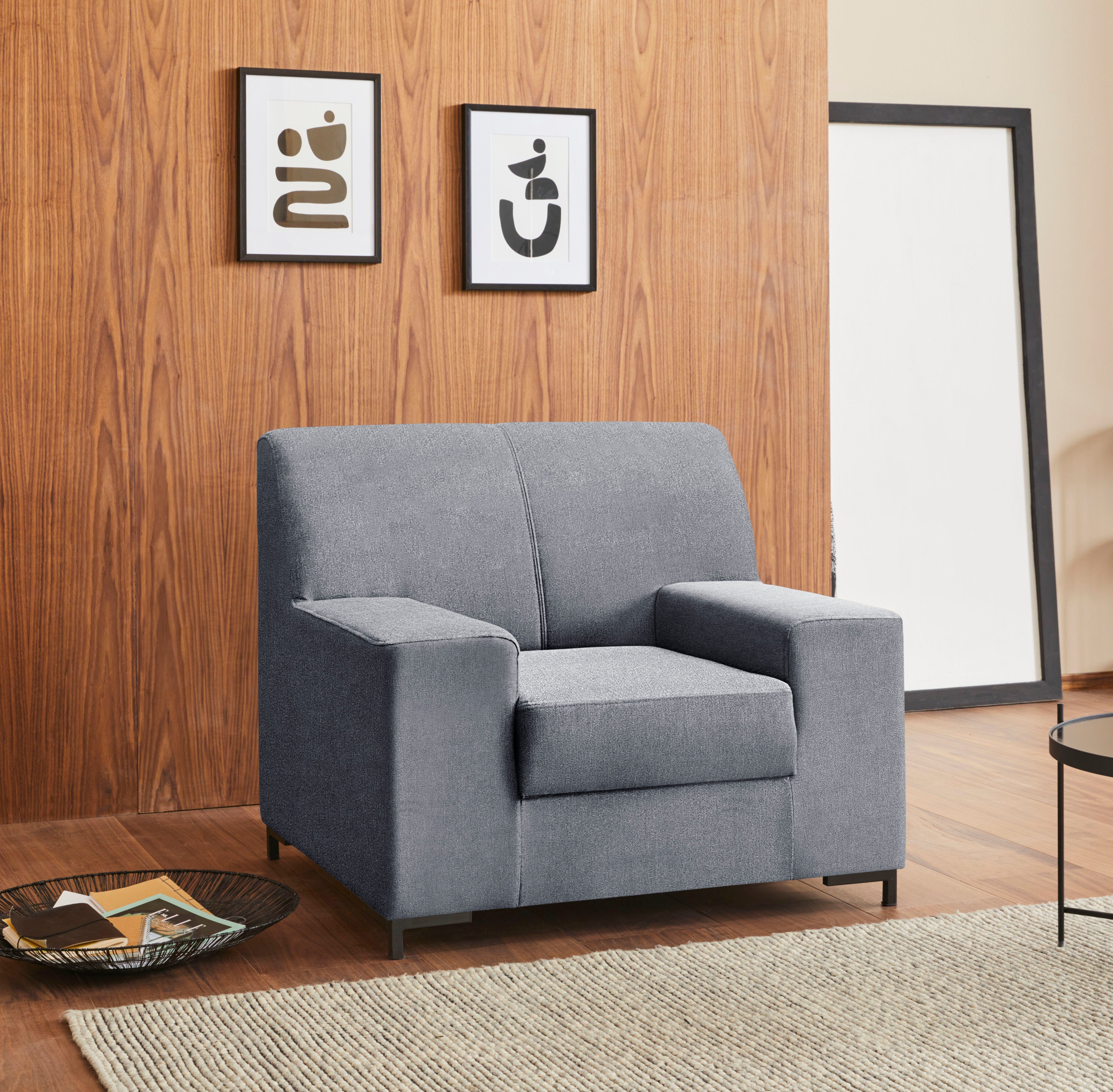 DOMO collection Fauteuil Ledas kubisch en comfortabel, platte armleuningen, elegante voet,