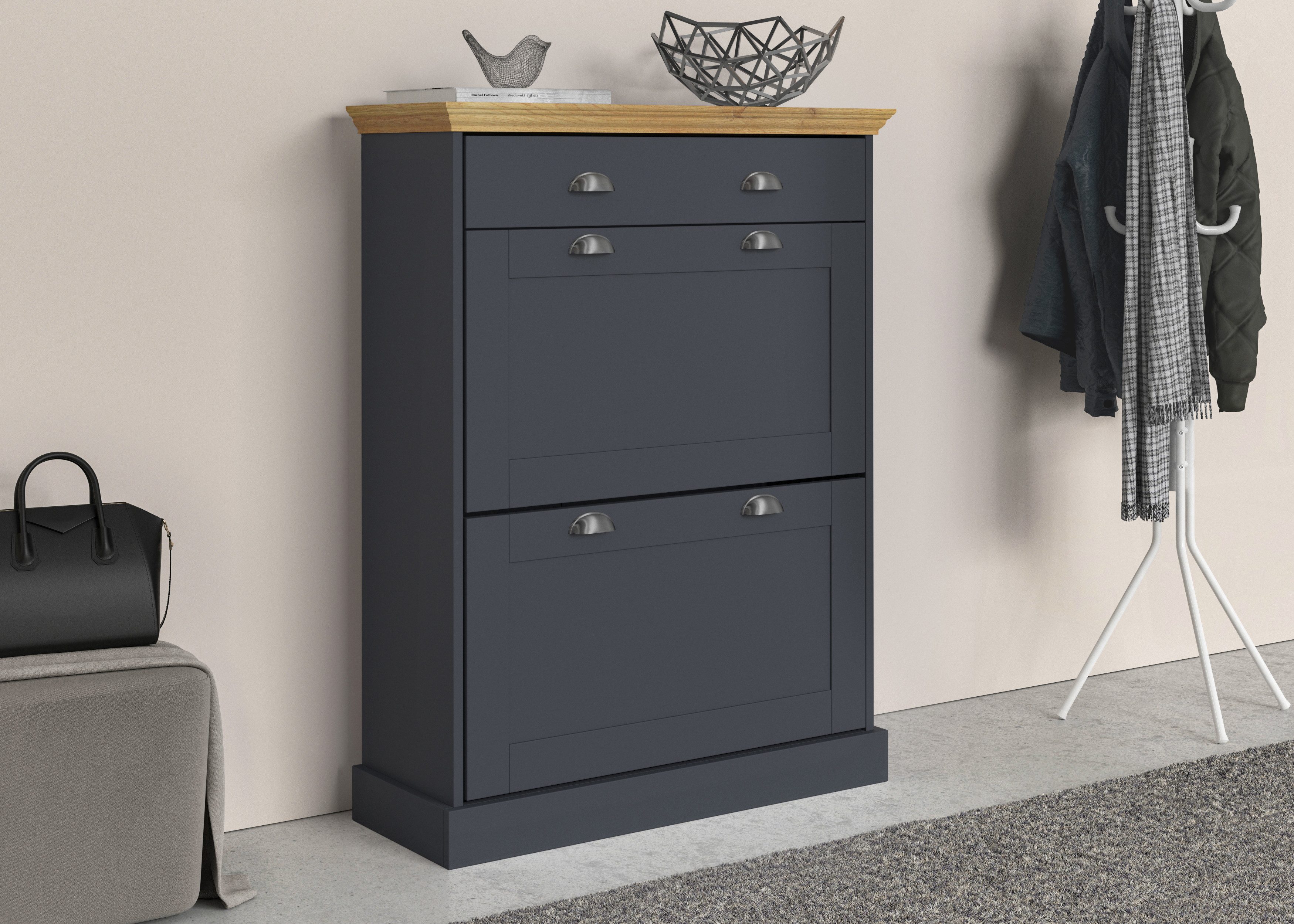 Home affaire Schoenenkast Motala met 2 kleppen en 1 lade, plaats voor 12-14 paar schoenen, hoogte 105 cm