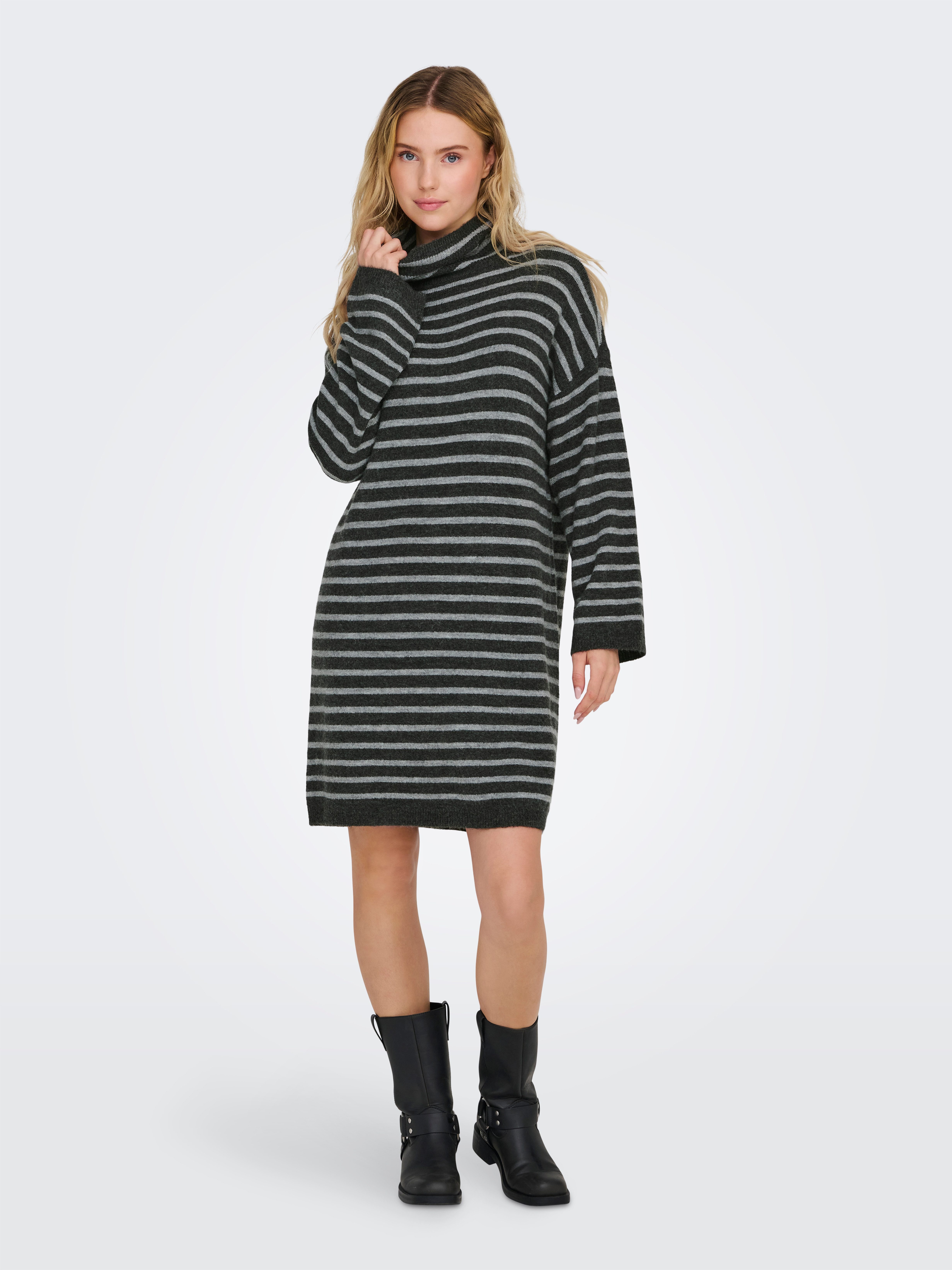 Only Gebreide jurk ONLTALIO LS STRIPE ROLLNECK DRESS BF KNT