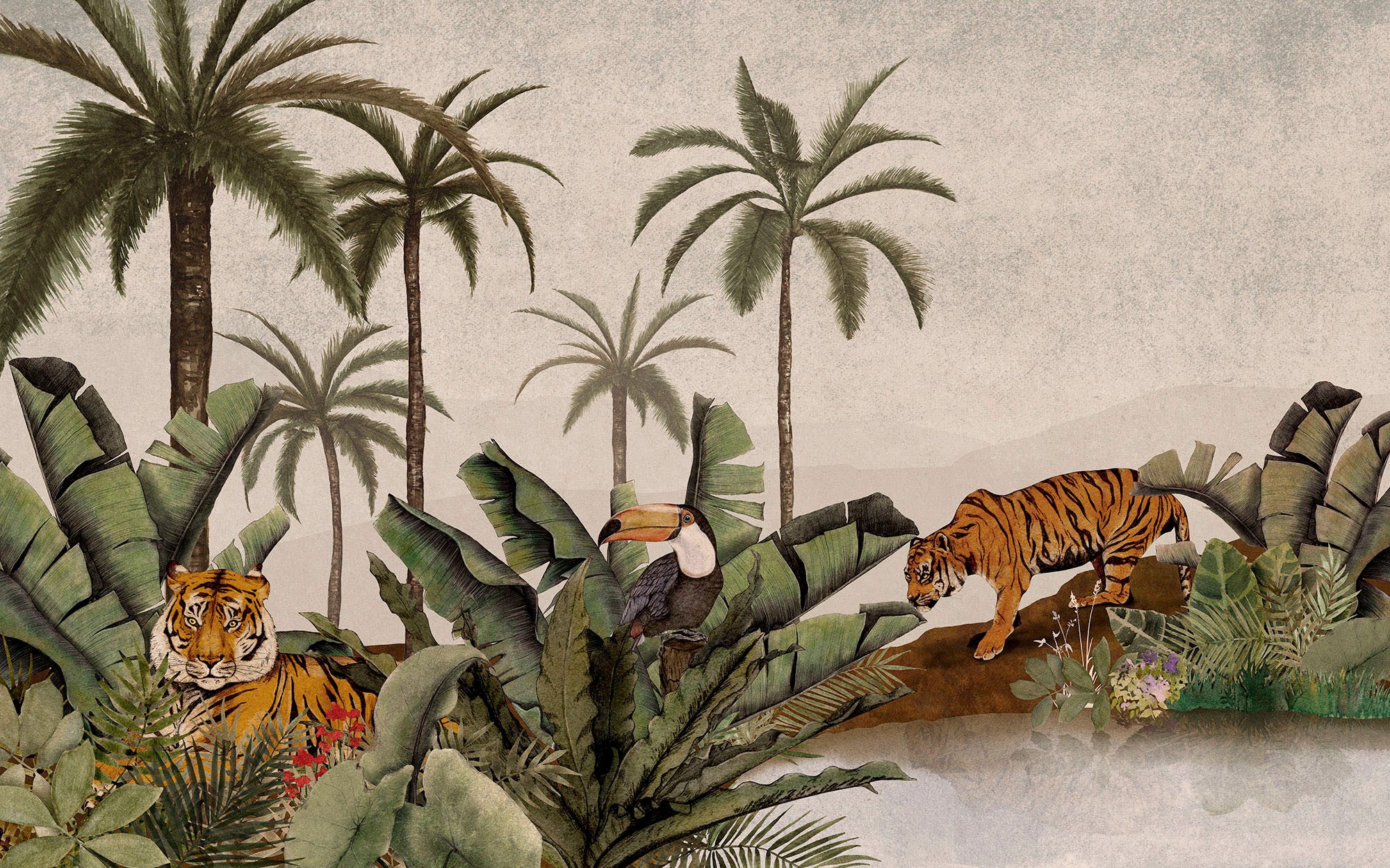 Komar Fotobehang Digitale print vlies - Tiger Jungle - Afmeting 400 x 250 cm (1 stuk)