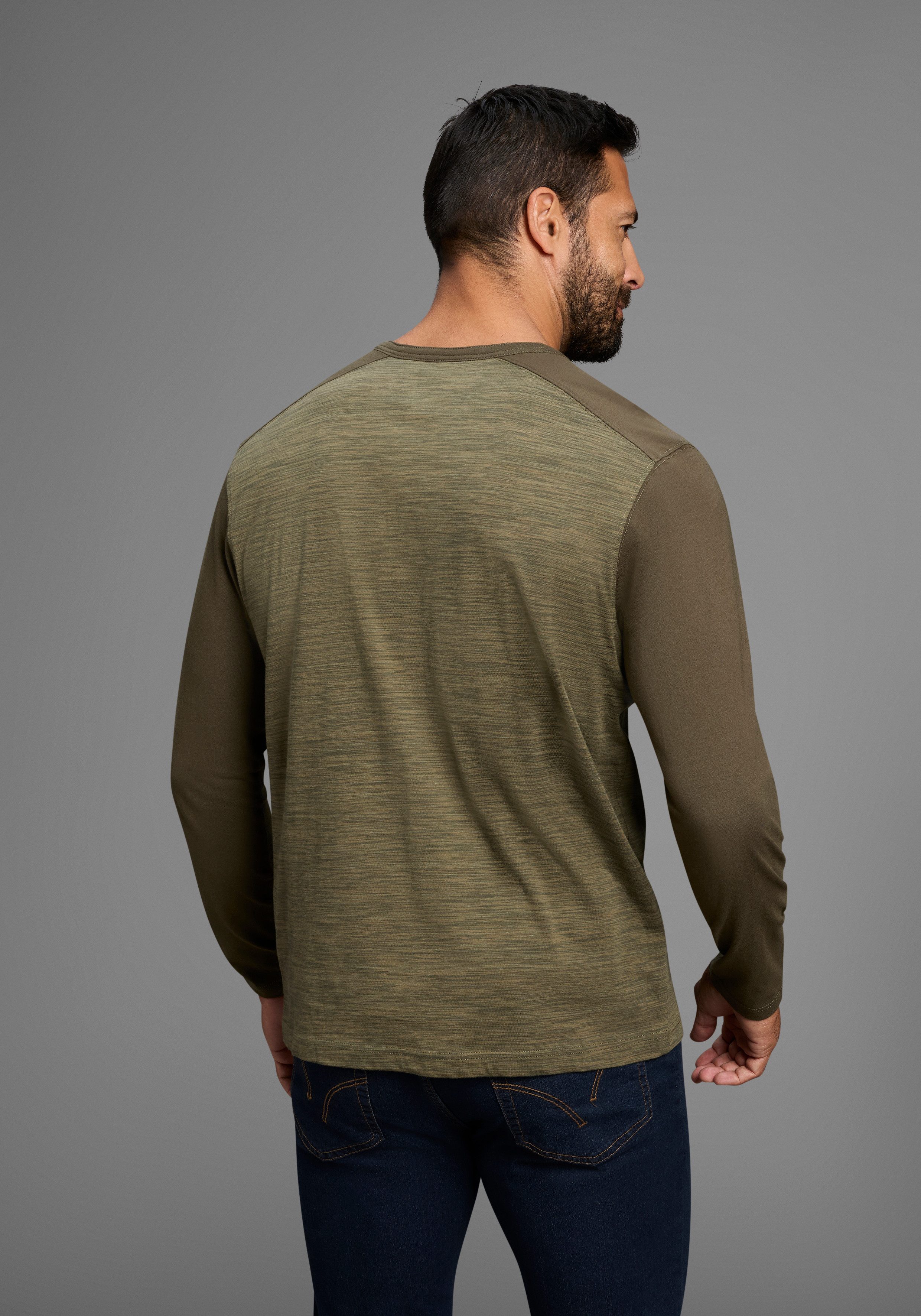 Arizona Longsleeve Lange mouwen, gemêleerde look, ronde hals met knoopsluiting