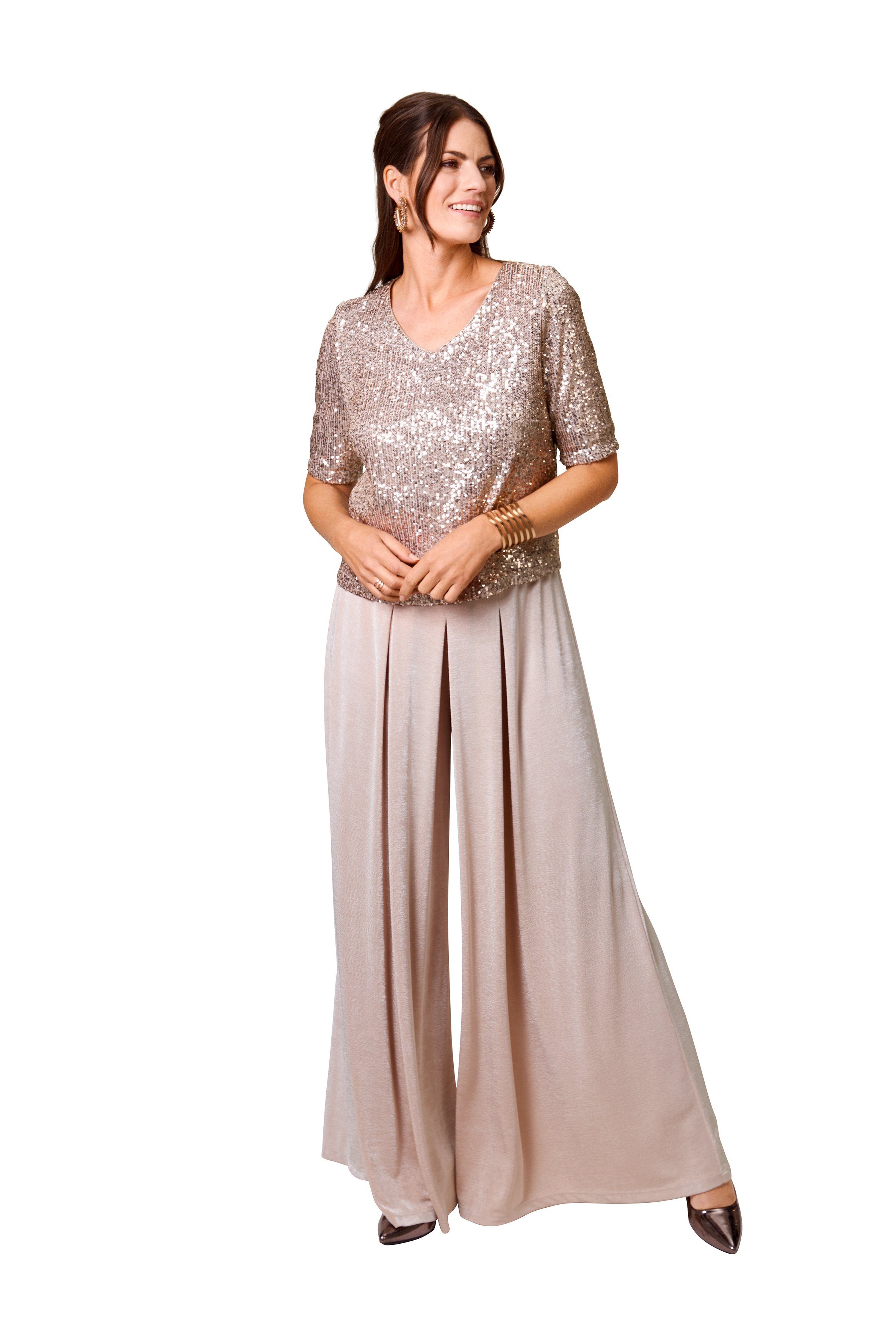 HERMANN LANGE Collection Jumpsuit in culotte-stijl met pailletten en extra wijde broekspijp dames jumpsuits maat 36 bruin