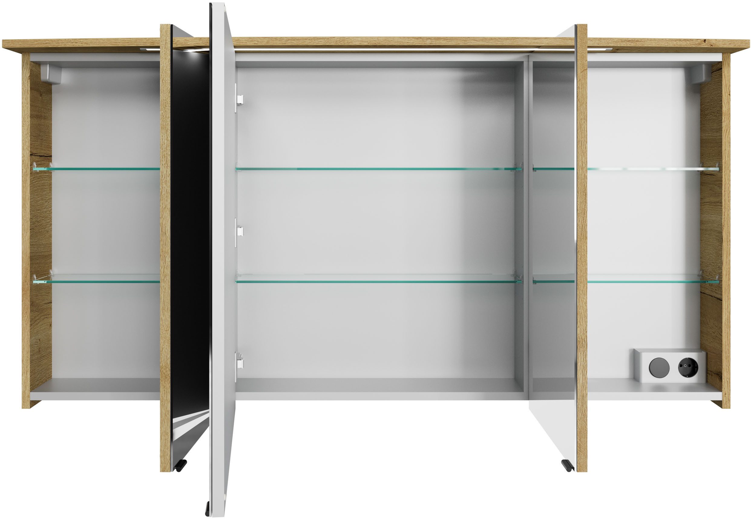 Saphir Badkamerspiegelkast Serie 4010 badkamer spiegelkast incl. LED-verlichting in krans Badkast 142 cm breed, 3 deuren, 6 glazen legplanken, incl. deurdemper