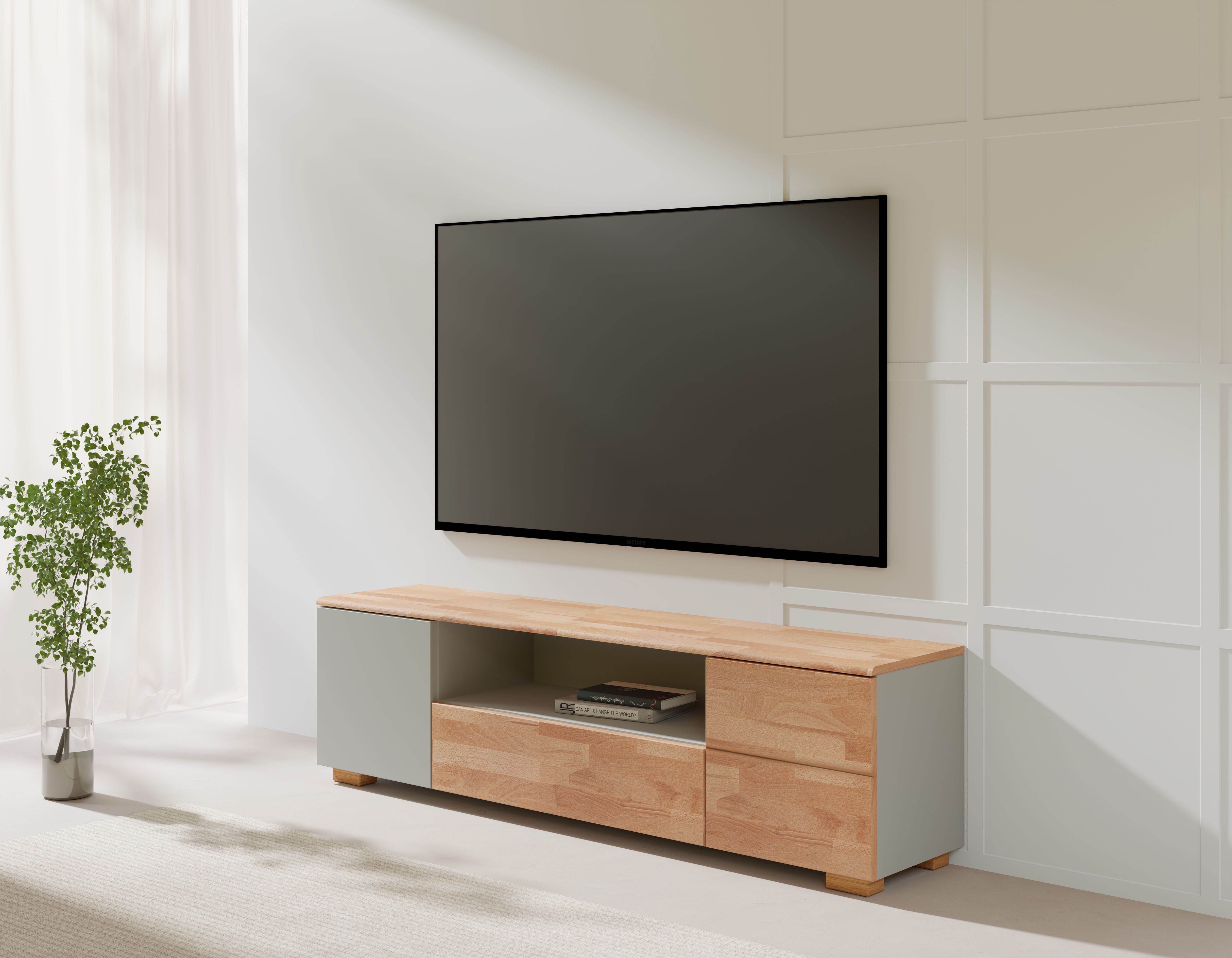 Home affaire Tv-meubel Citra deels massief Breedte 160cm, moderne greeploze uitstraling met push-to-open functie